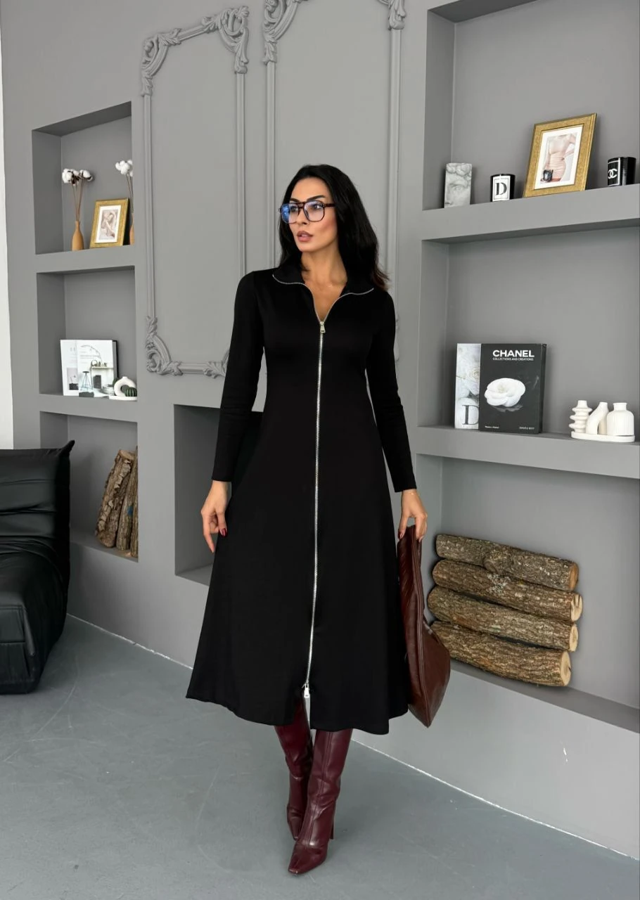 Tam Boy Çift Fermuarlı Elbise