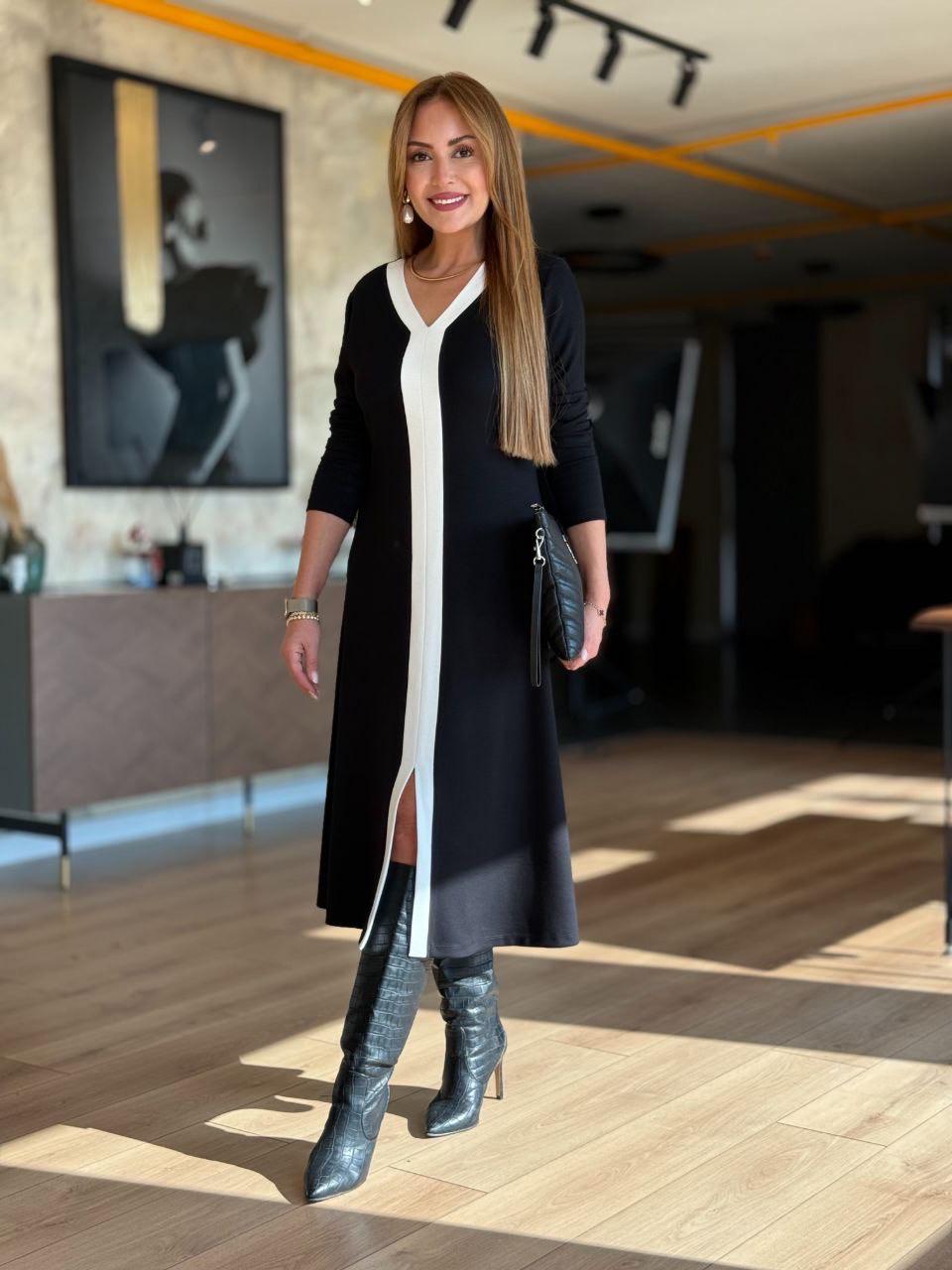 V Yaka Garnili Tam Boy Elbise