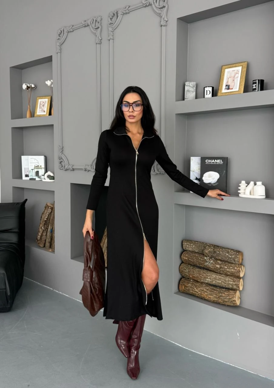 Tam Boy Çift Fermuarlı Elbise