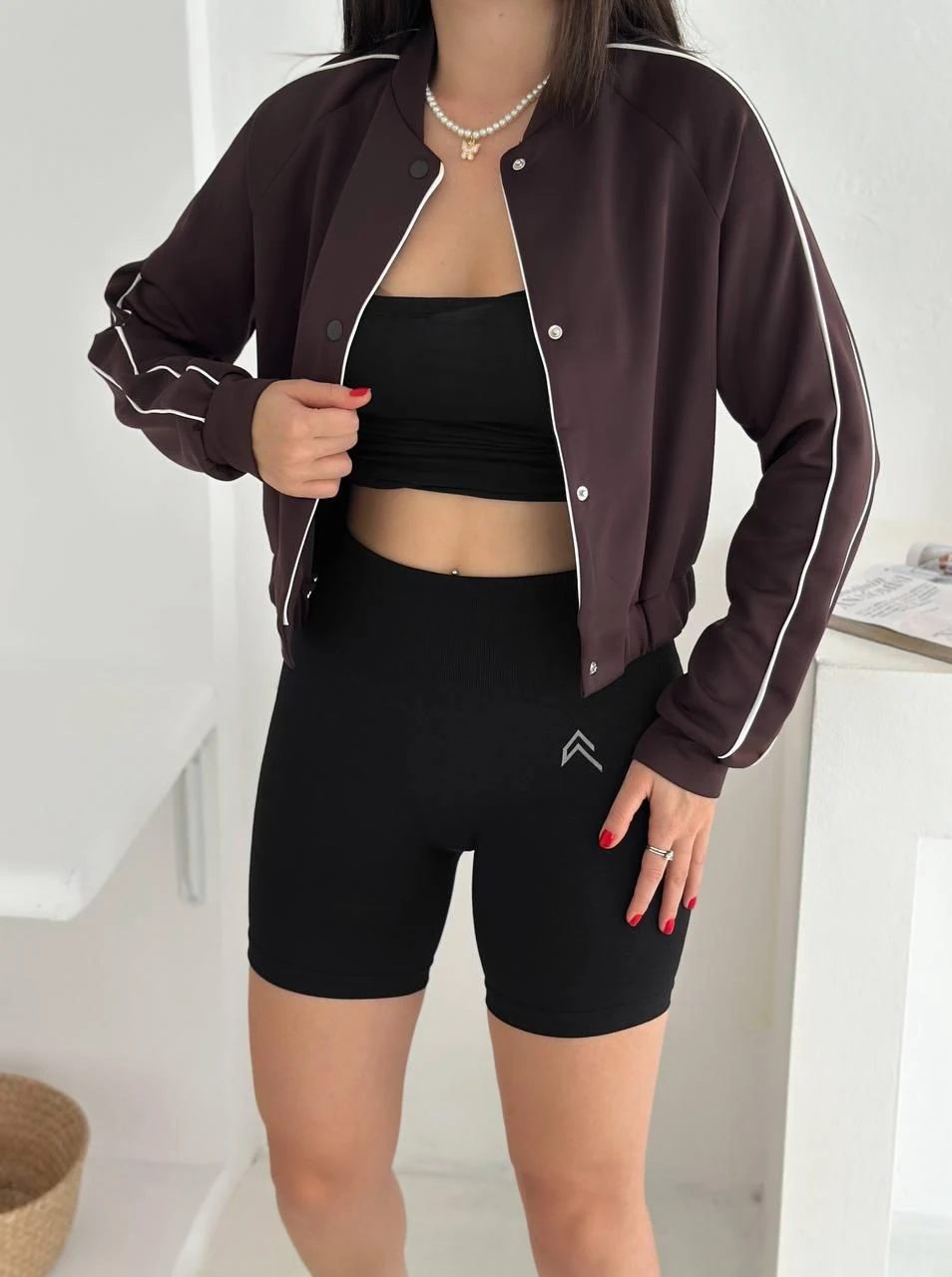 Biyeli Alo Baskılı Scuba Ceket - Kahverengi