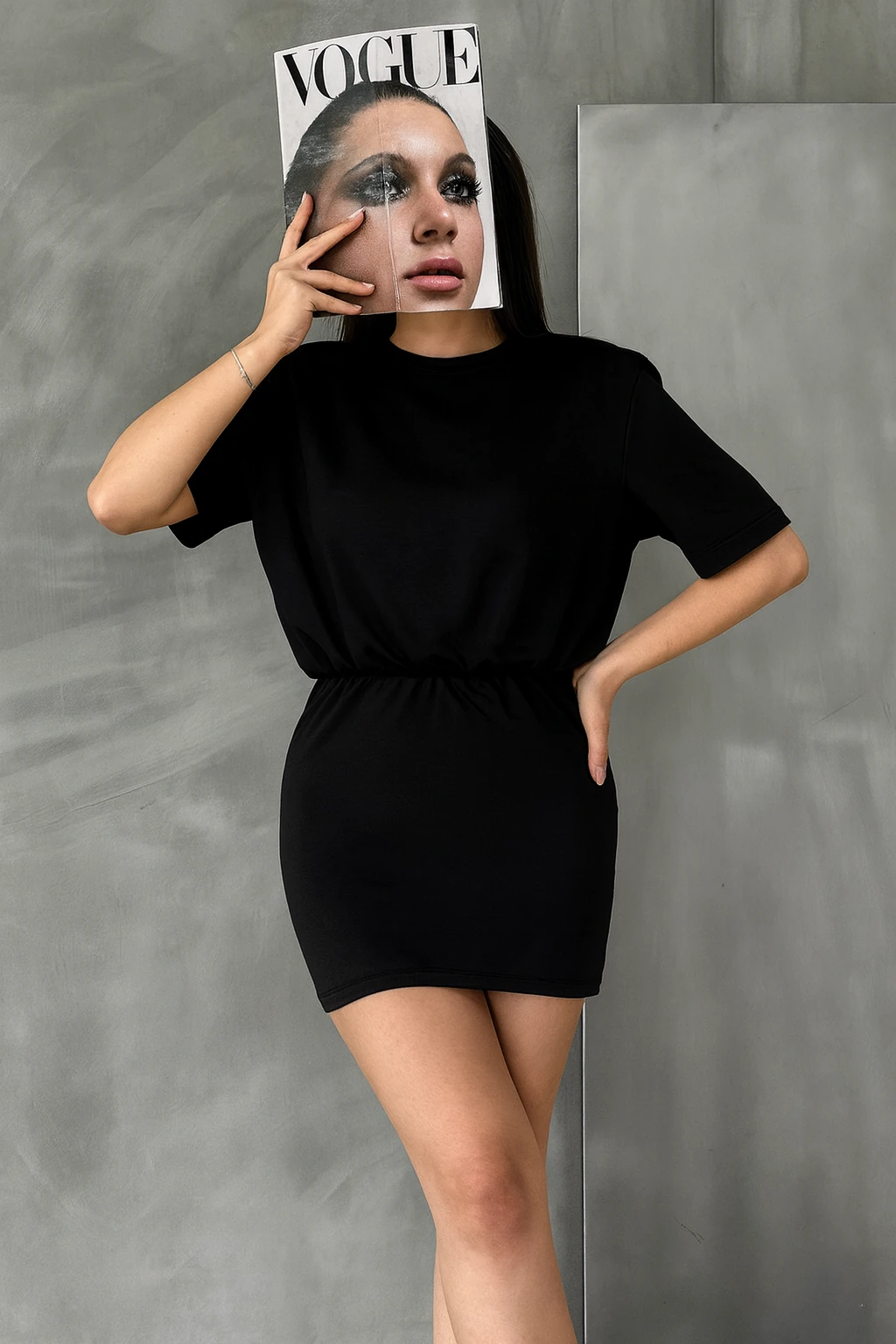 Vatkalı Mini Elbise - Siyah
