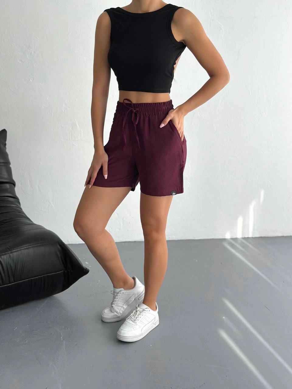 Cepli Keten Şort - Bordo