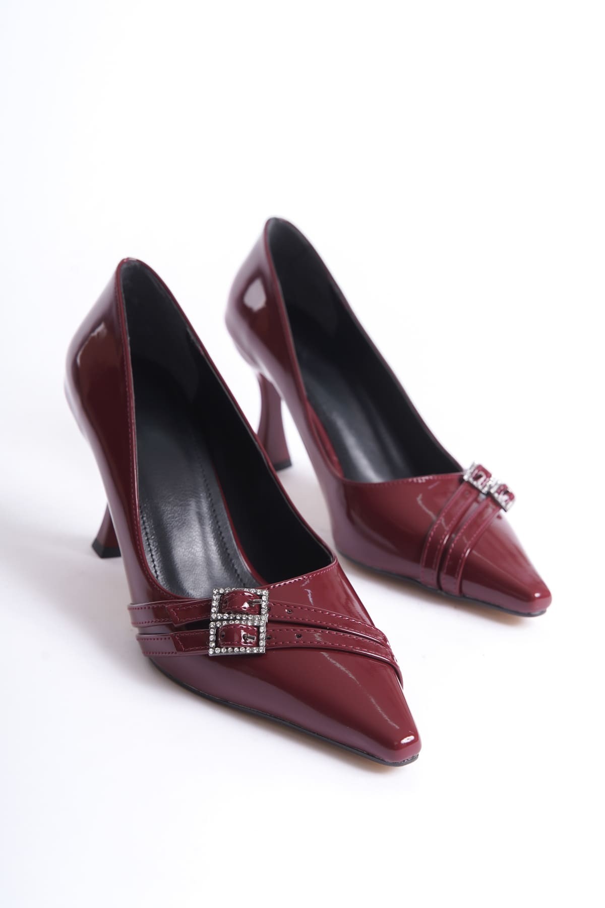 Kemerli Bordo Stiletto Ayakkabı