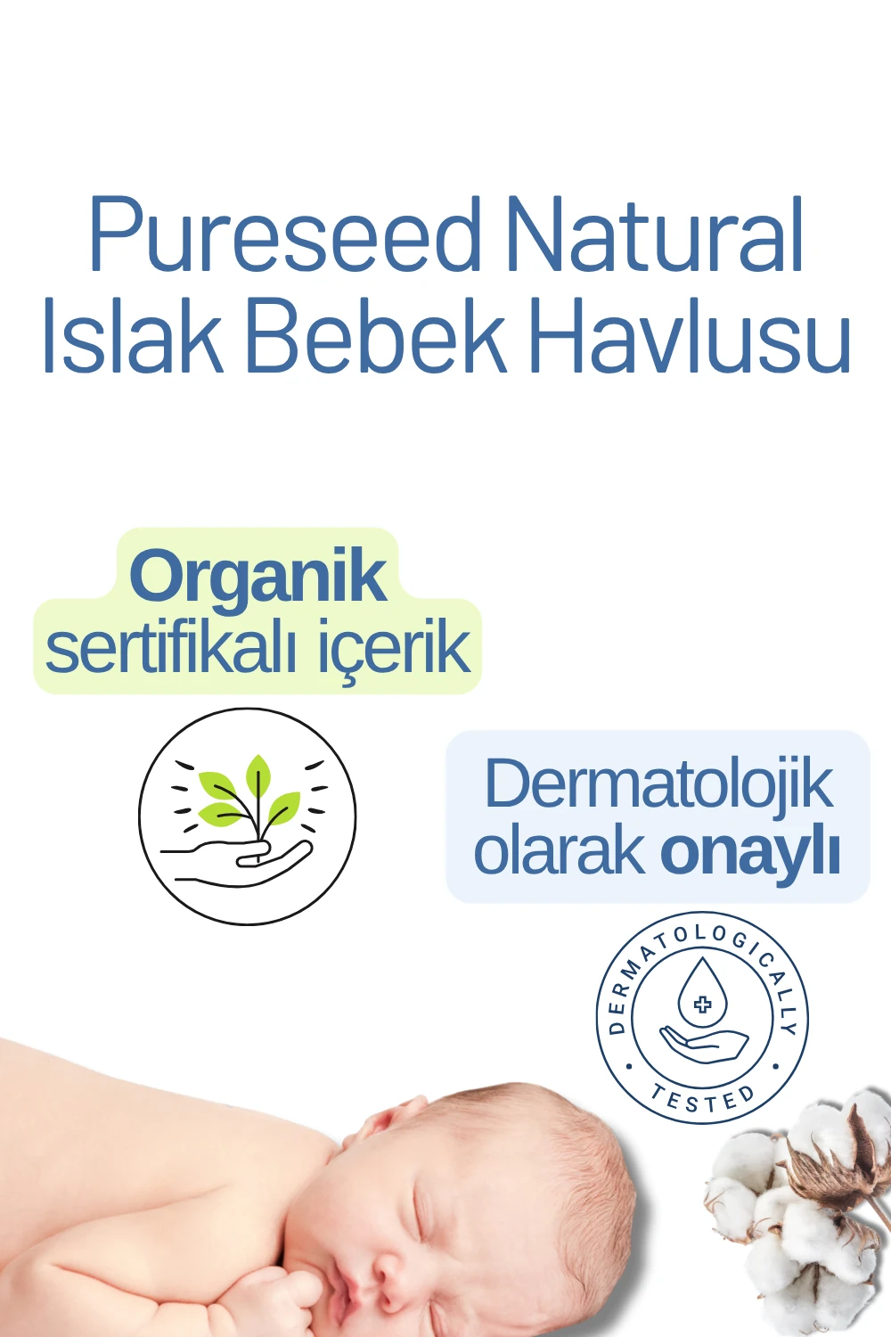 Pureseed Natural Organik İçerikli %99 Saf Su Bebek Islak Havlusu 6x60