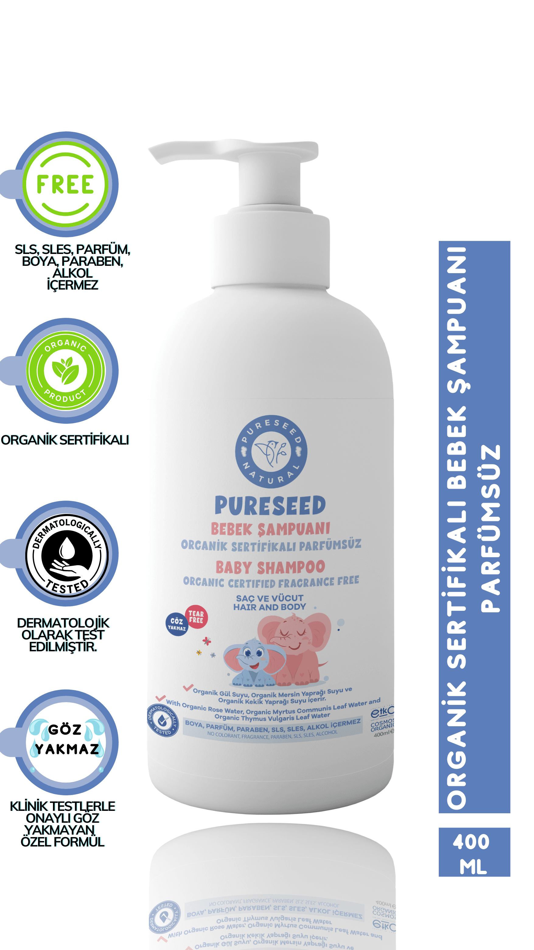 Pureseed Natural Organik Sertifikalı Bebek Şampuanı - Parfümsüz - 400 ML