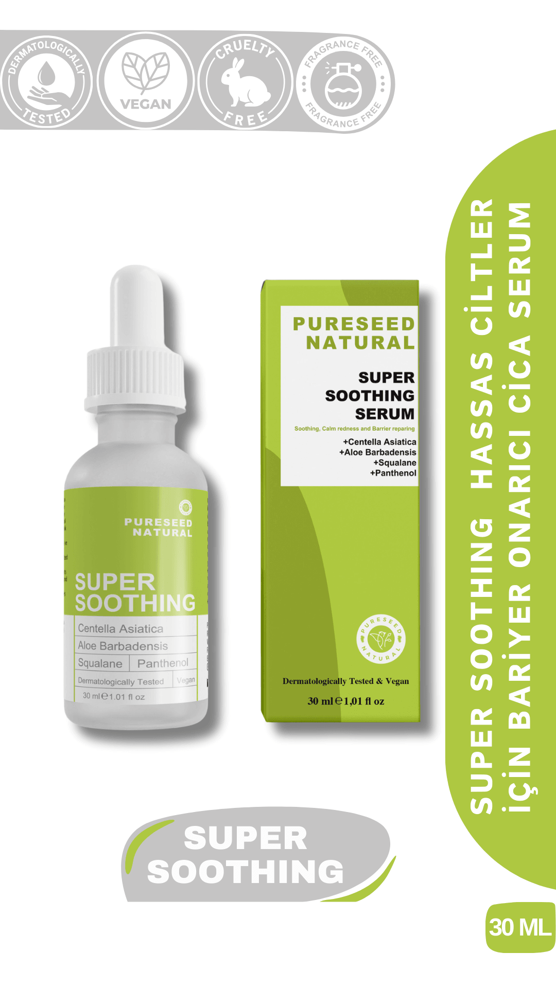 Pureseed Natural Super Soothing Hassas Ciltler İçin Bariyer Onarıcı Cica Serum 30 ml