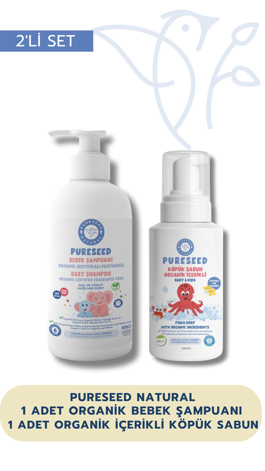 Pureseed Natural 2Lİ SET - 1 Organik Bebek Şampuanı +1 Organik İçerikli Köpük Sabun