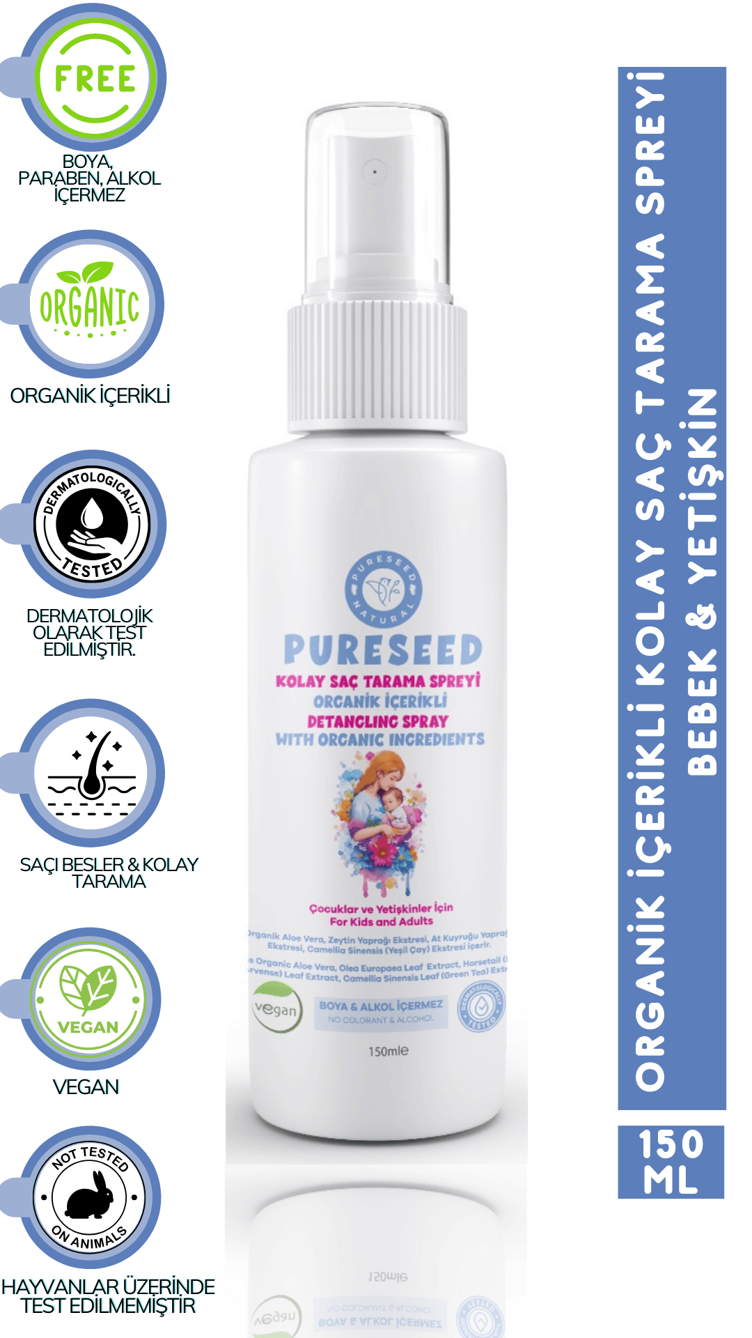 Pureseed Natural Organik İçerikli Kolay Saç Tarama Spreyi - 150 ML 