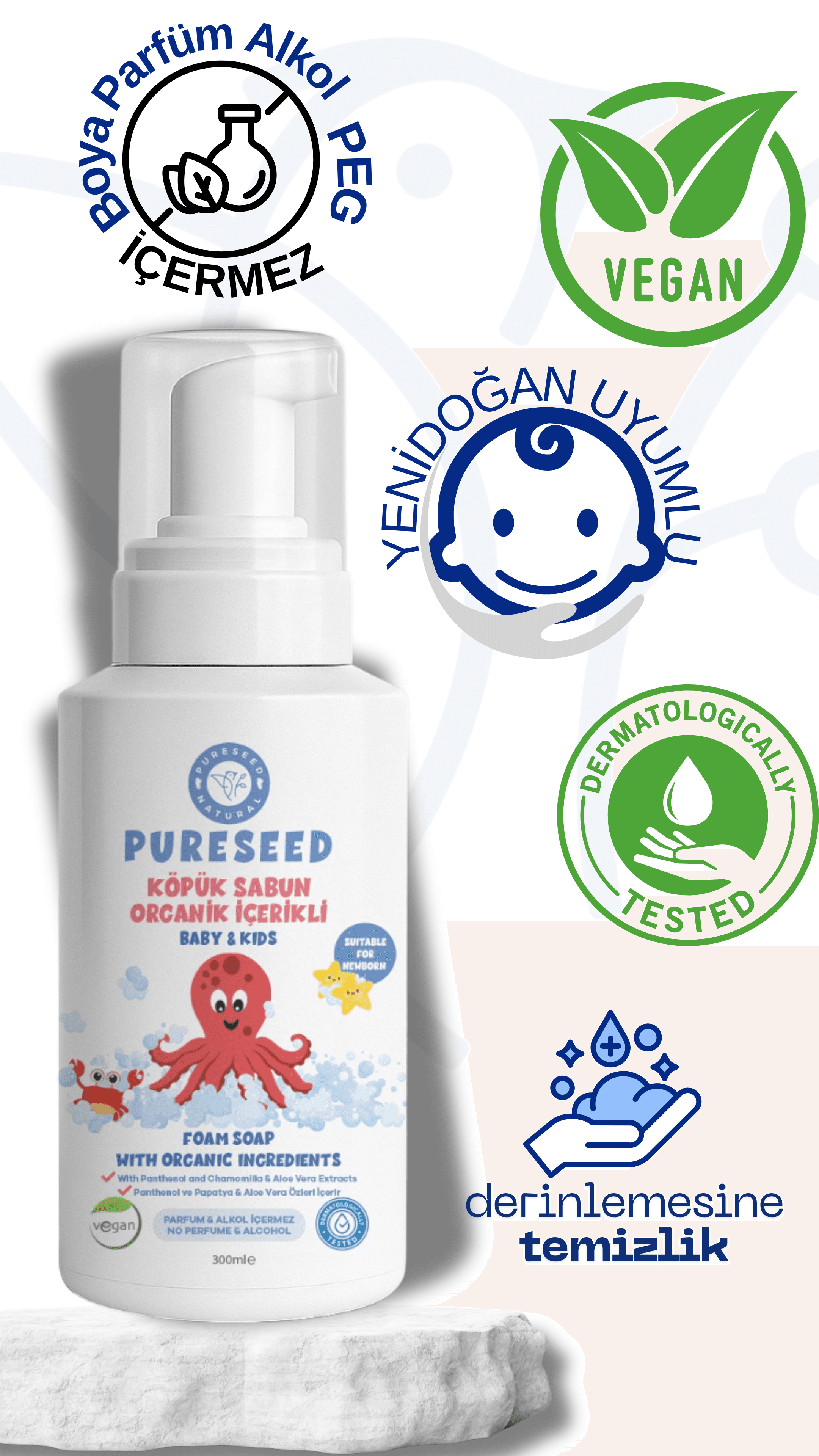Pureseed Natural Organik İçerikli Bebek/Çocuk Köpük Sabunu - Parfümsüz - 300 ML