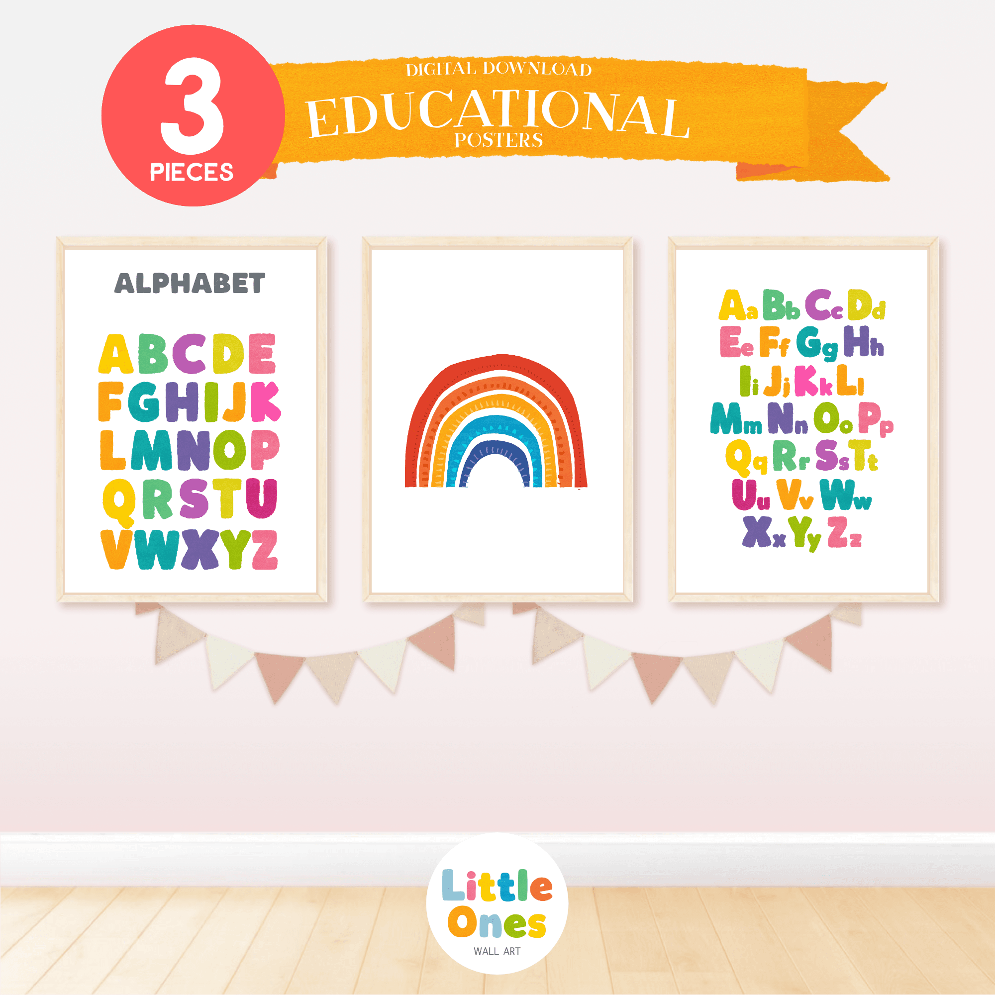 Educational Prints, Set of 3 Classroom Decor, Homeschool prints, Alphabet posters, Montessori Classroom Decor, Learning Bundle, png