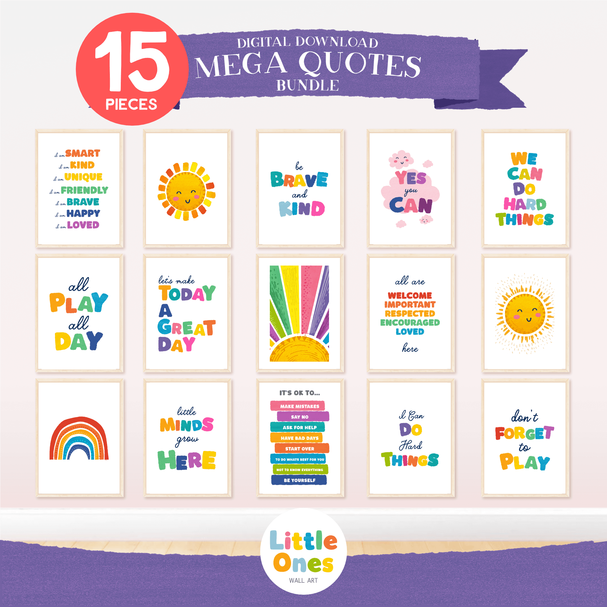 Set of 15 Quotes, Educational Posters, Montessori Classroom Decor, Kids room Decor, Toddler Playroom Decor, Learning Bundle, png