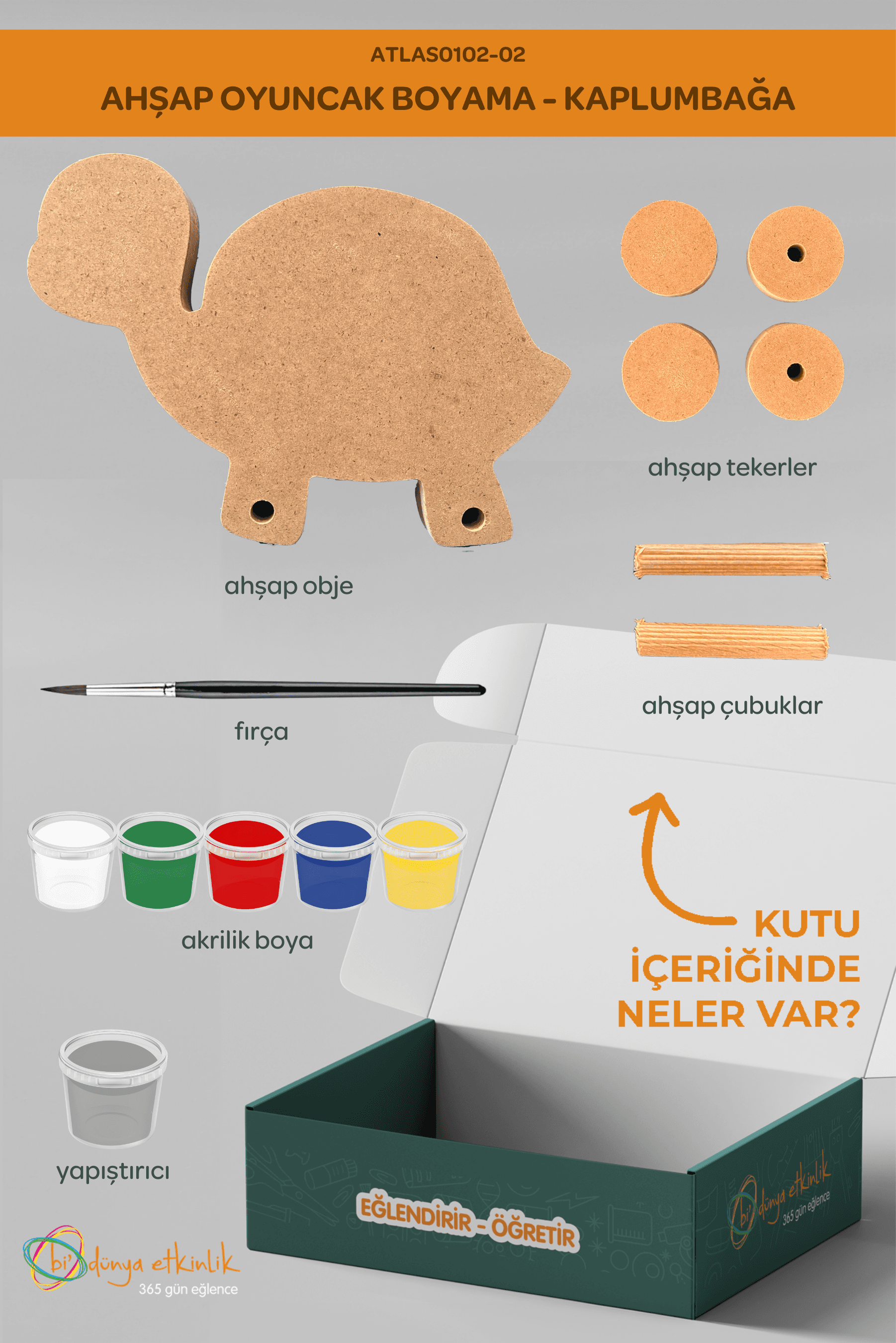 Ahşap Oyuncak Boyama Seti Kaplumbağa - Hobi Seti  | 0102-02