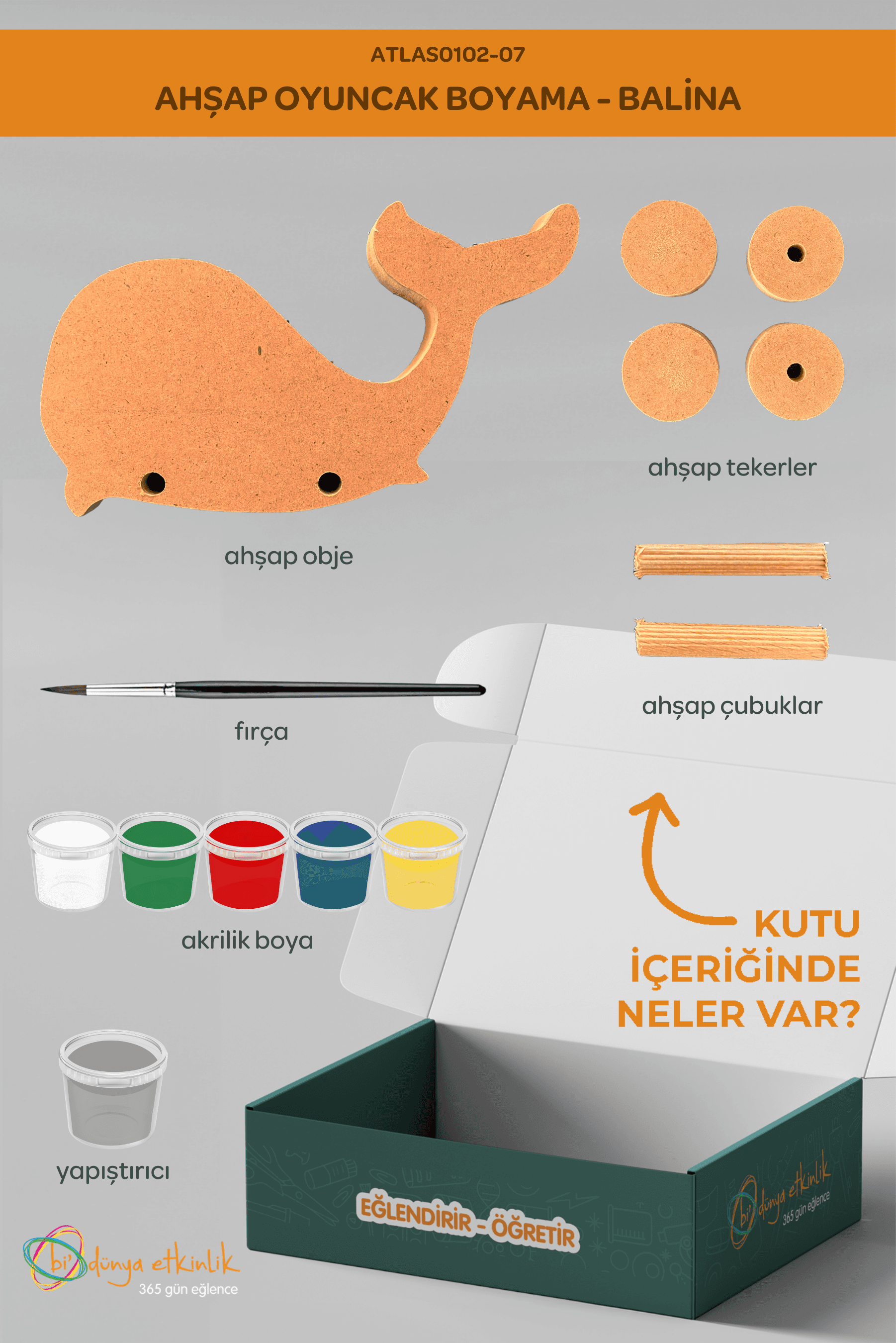 Ahşap Oyuncak Boyama Seti Balina - Hobi Seti | 0102-07