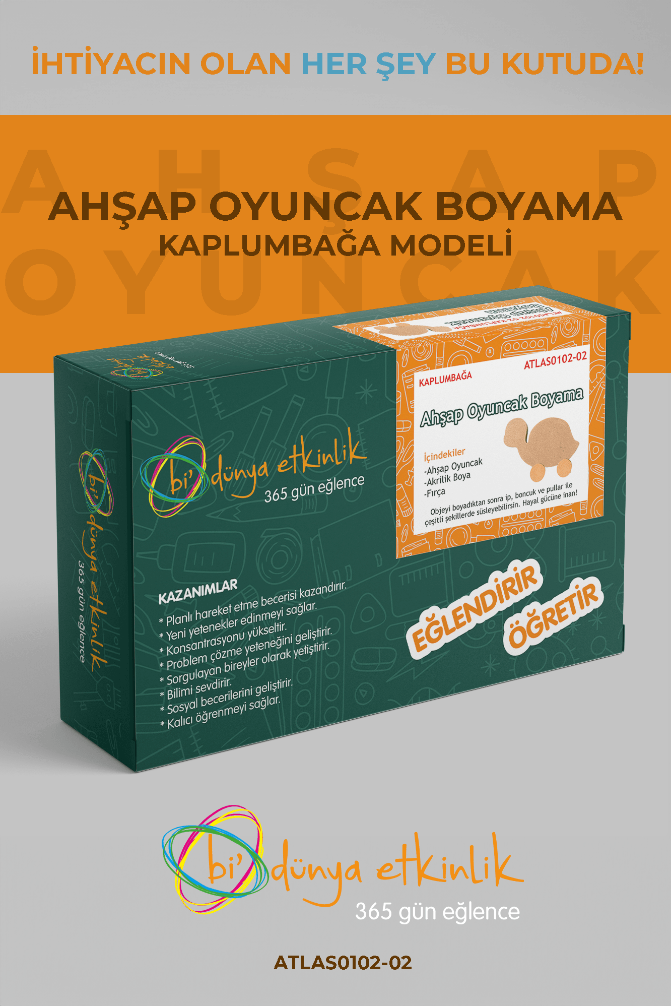 Ahşap Oyuncak Boyama Seti Kaplumbağa - Hobi Seti  | 0102-02