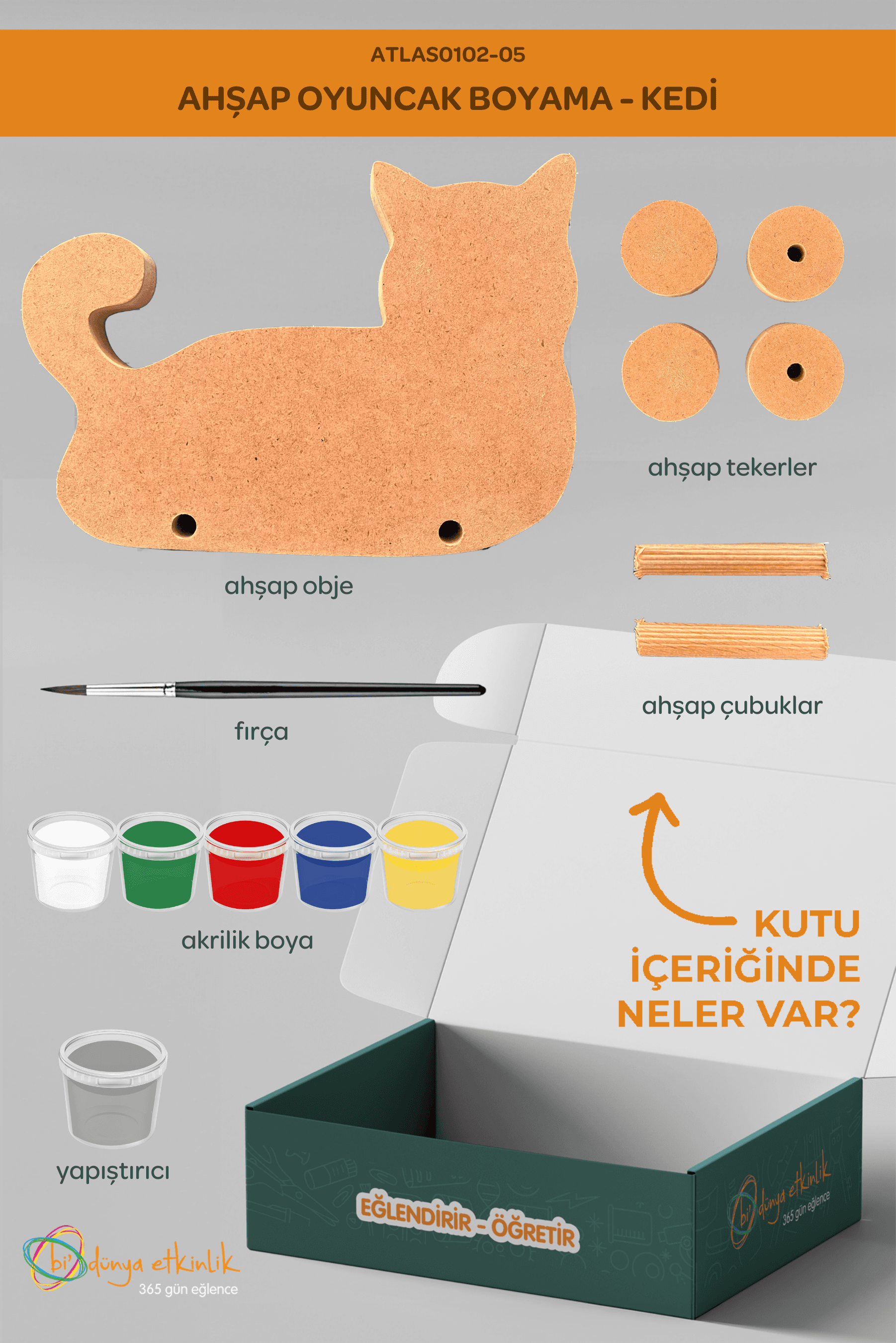 Ahşap Oyuncak Boyama Seti Kedi - Hobi Seti | 0102-05