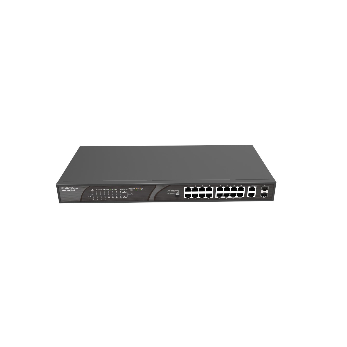 Ruijie RG-ES118S-LP – 16 Port 10/100 Mbps PoE+ Switch + 2 Gigabit Combo Uplink – Türkiye Distribütör Garantili