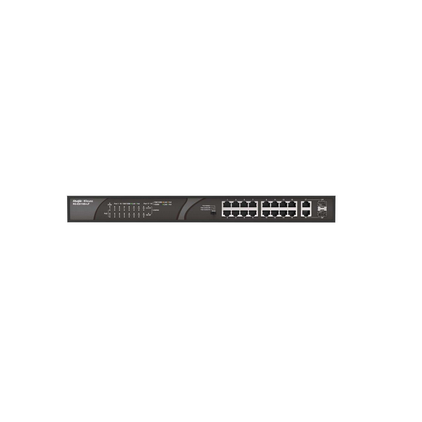 Ruijie RG-ES118S-LP – 16 Port 10/100 Mbps PoE+ Switch + 2 Gigabit Combo Uplink – Türkiye Distribütör Garantili
