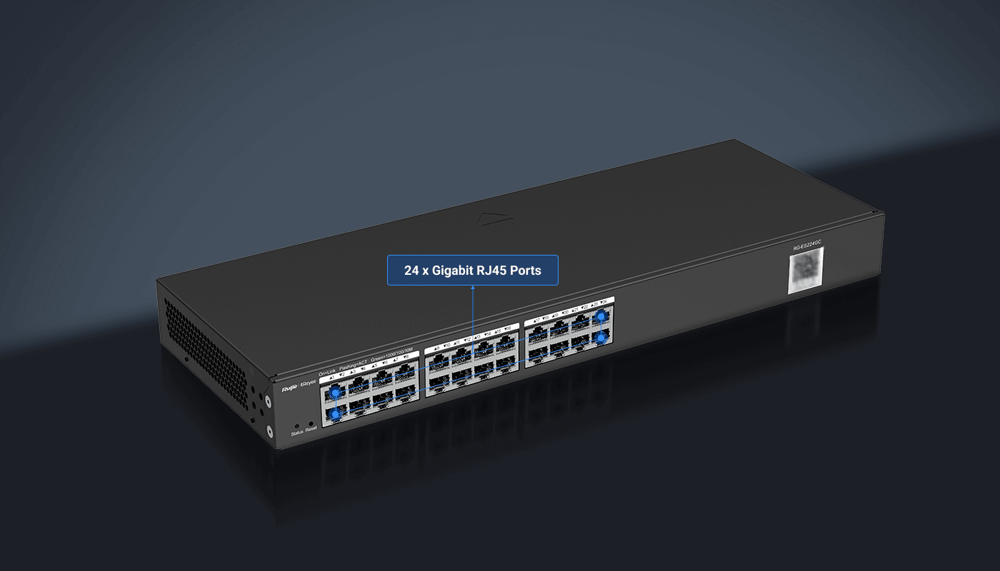 Ruijie RG-ES224GC – 24 Port Gigabit Akıllı Yönetilebilir Switch (Fanless) – Türkiye Distribütör Garantili