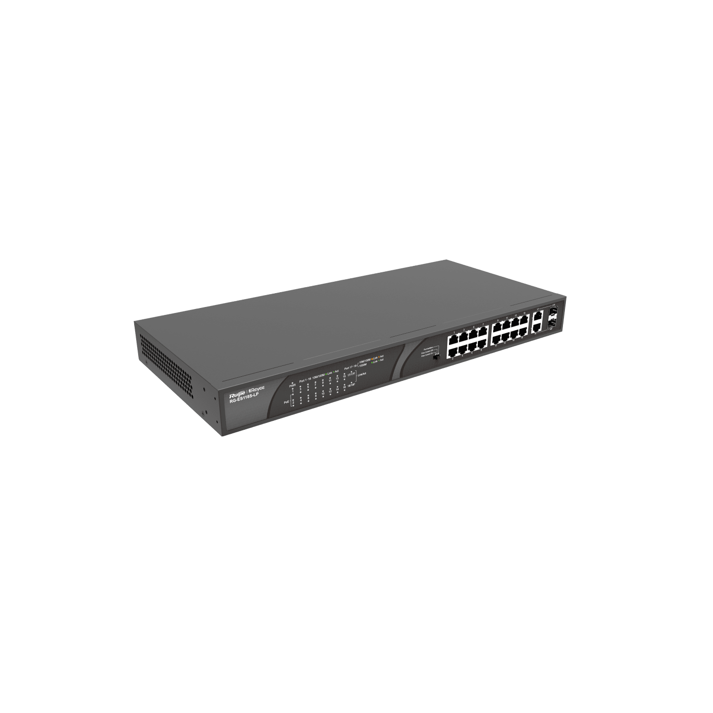 Ruijie RG-ES118S-LP – 16 Port 10/100 Mbps PoE+ Switch + 2 Gigabit Combo Uplink – Türkiye Distribütör Garantili