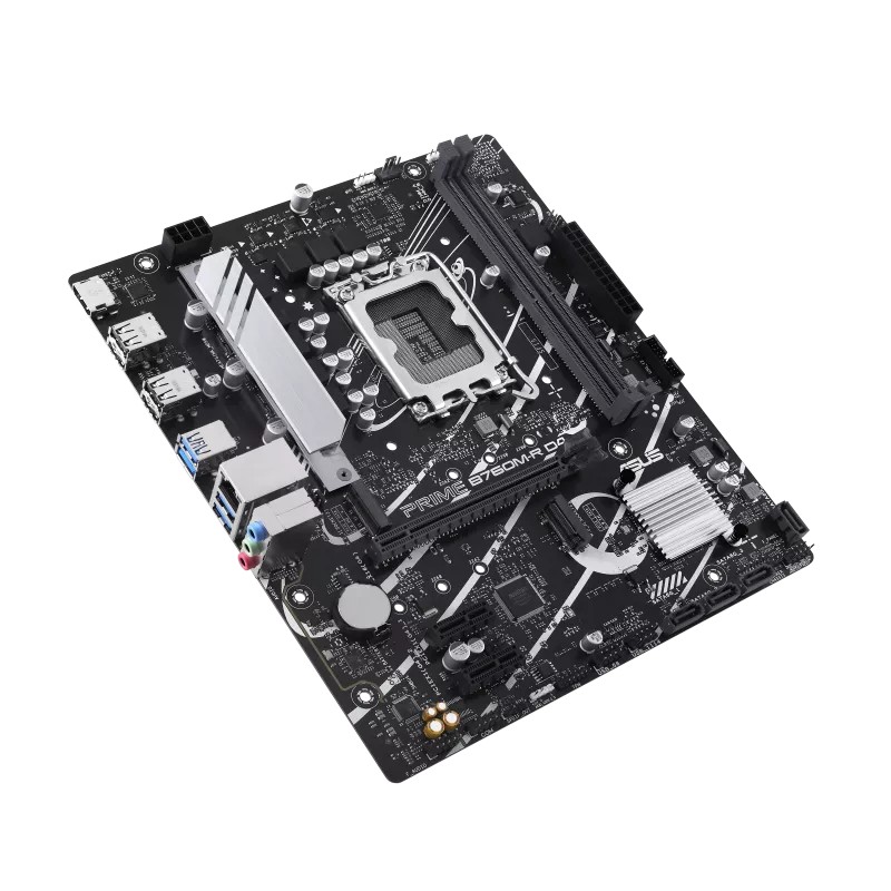 ASUS PRIME B760M-R D4 Intel® B760 LGA 1700 micro-ATX anakart, PCIe 4.0, iki adet PCIe 4.0 M.2 yuvası, DDR4, Realtek 2.5Gb Ethernet, HDMI™, SATA 6 Gbps, ön panel USB 5Gbps bağlantı noktası ve Aura Sync