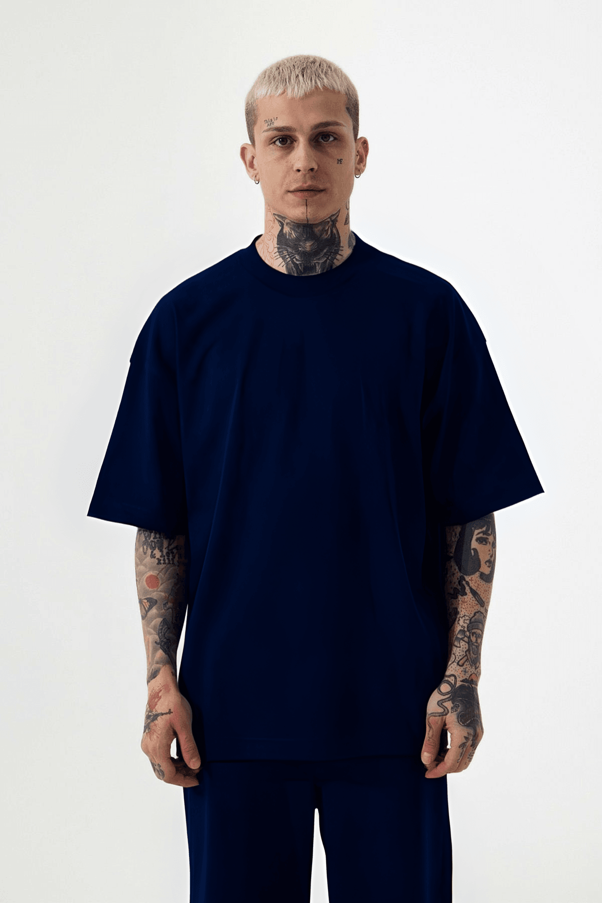 Erkek Lacivert Oversize Fit Rahat T-Shirt image