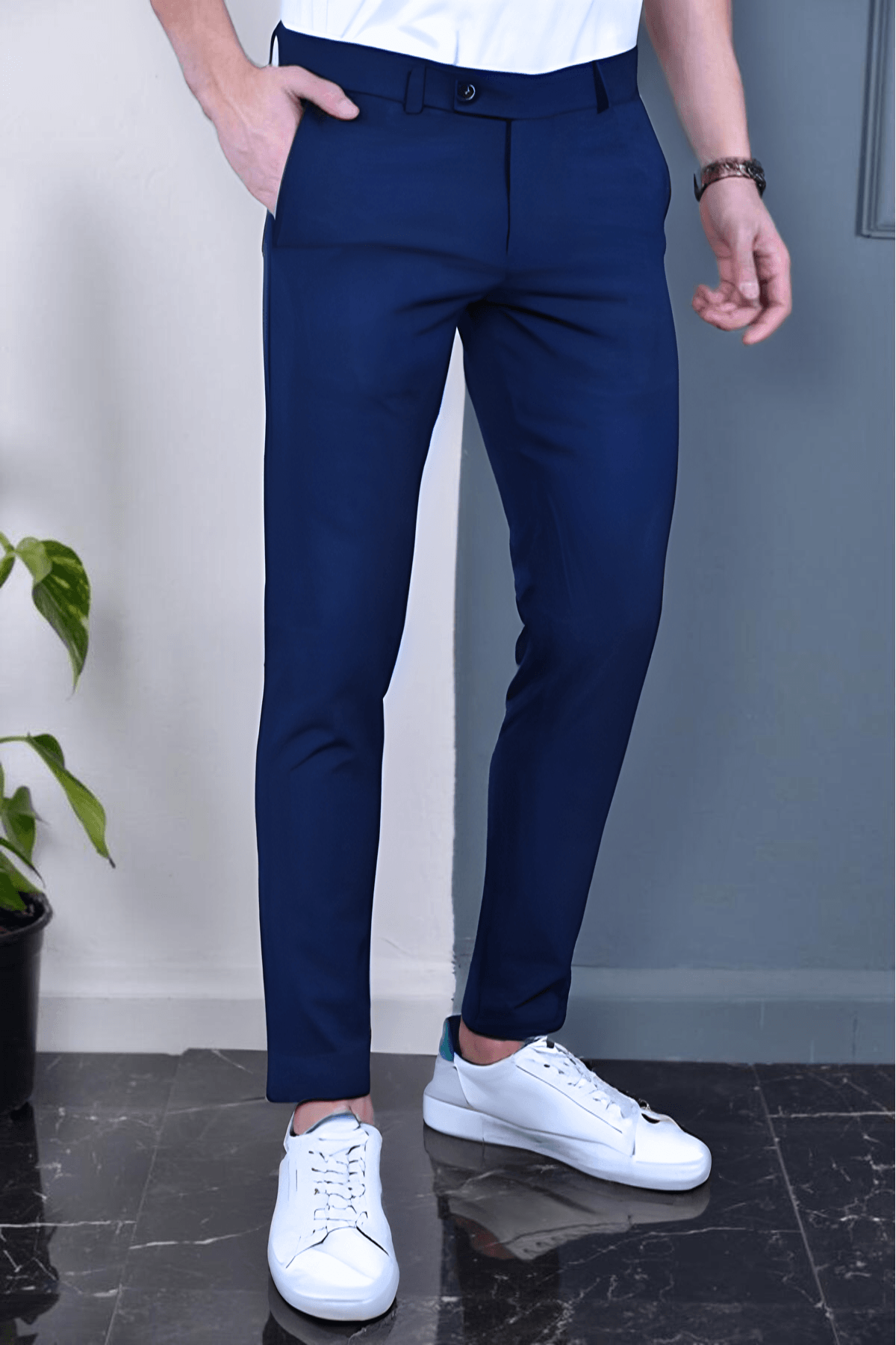 Slim-fit Riklalı dar kesim pantolon Lacivert image