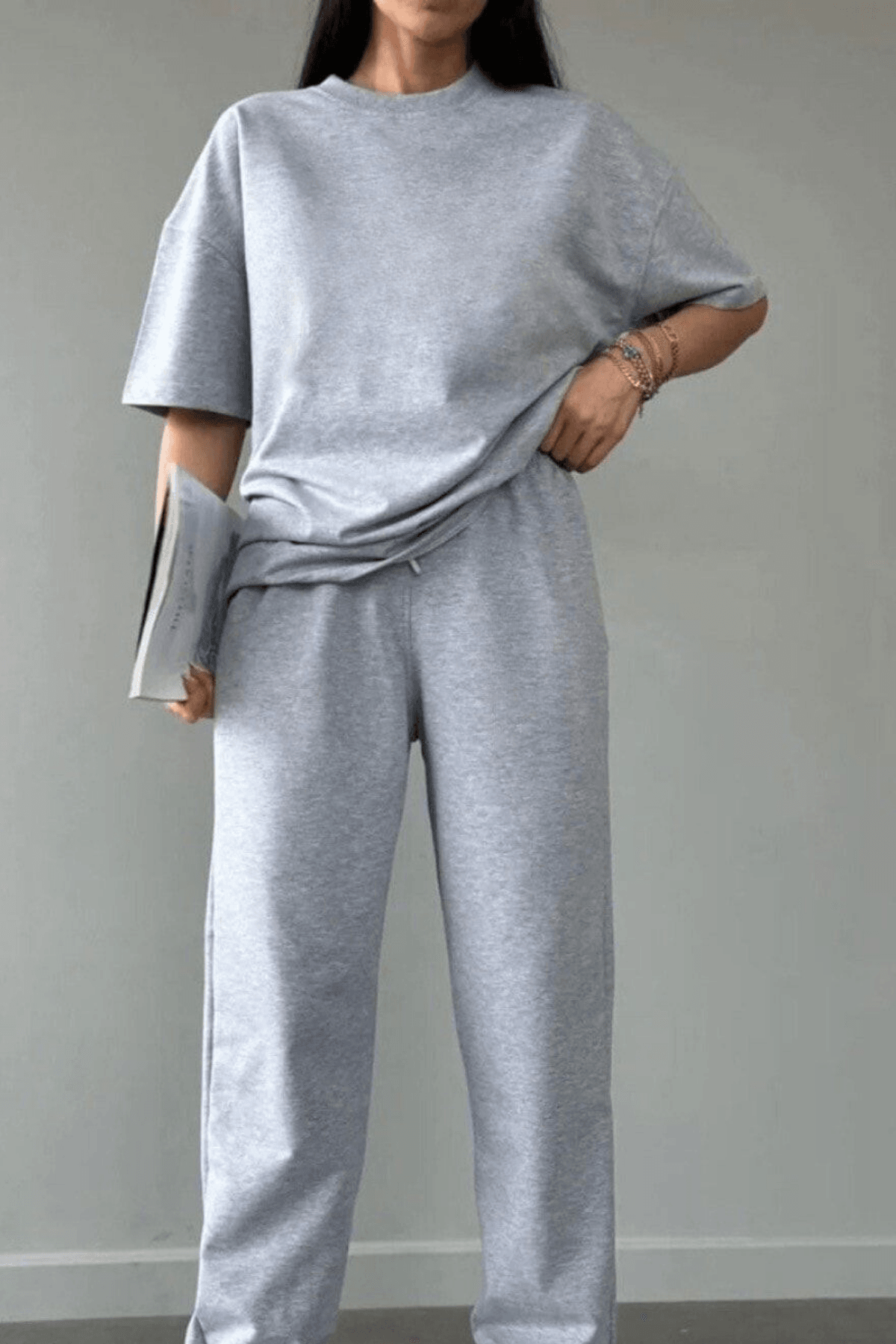 Kadın Oversize Pijama Takımı GRİ image