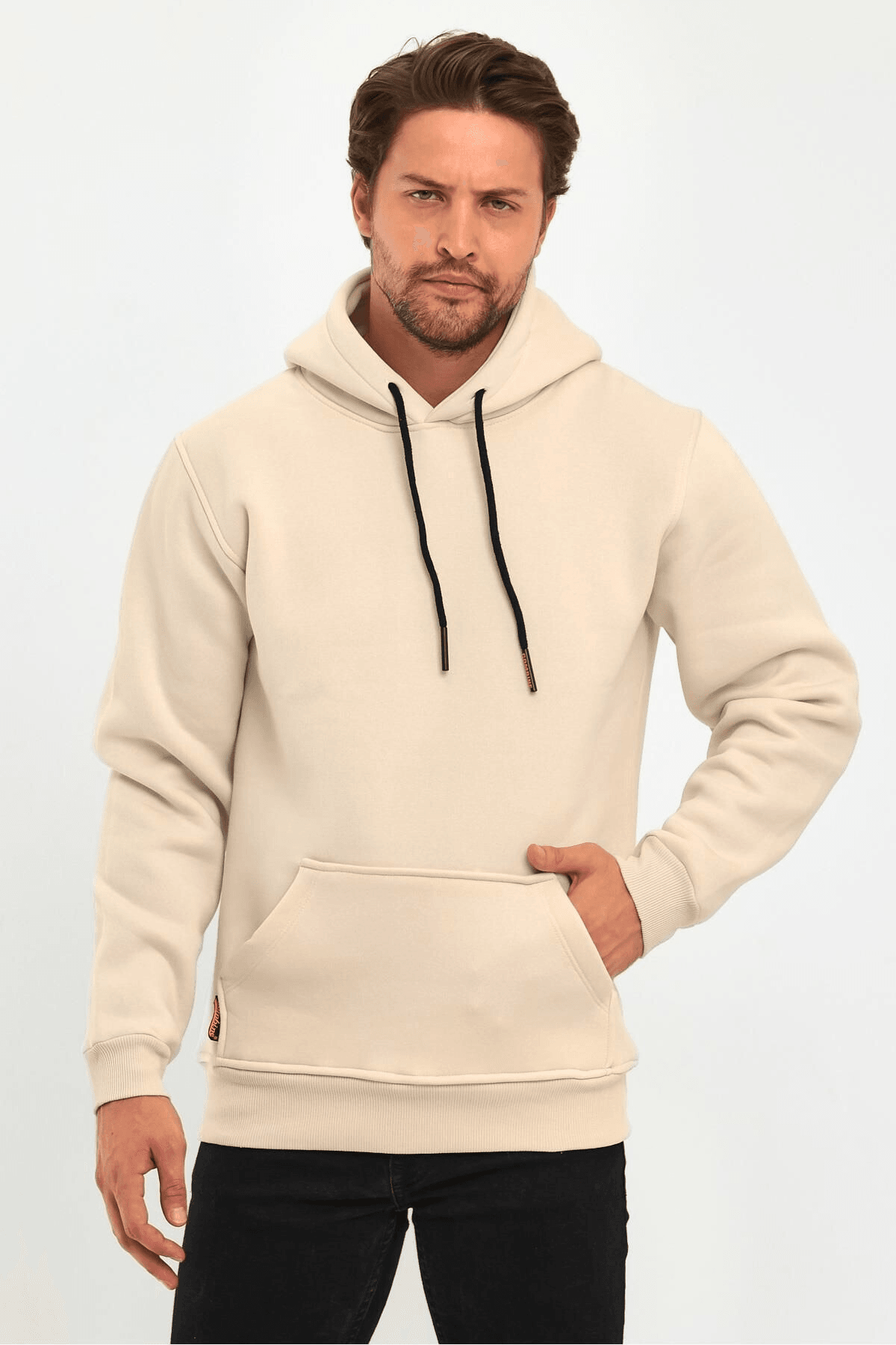 Erkek Vizon Kapşonlu Kanguru Cep Hoodie Sweatshirt