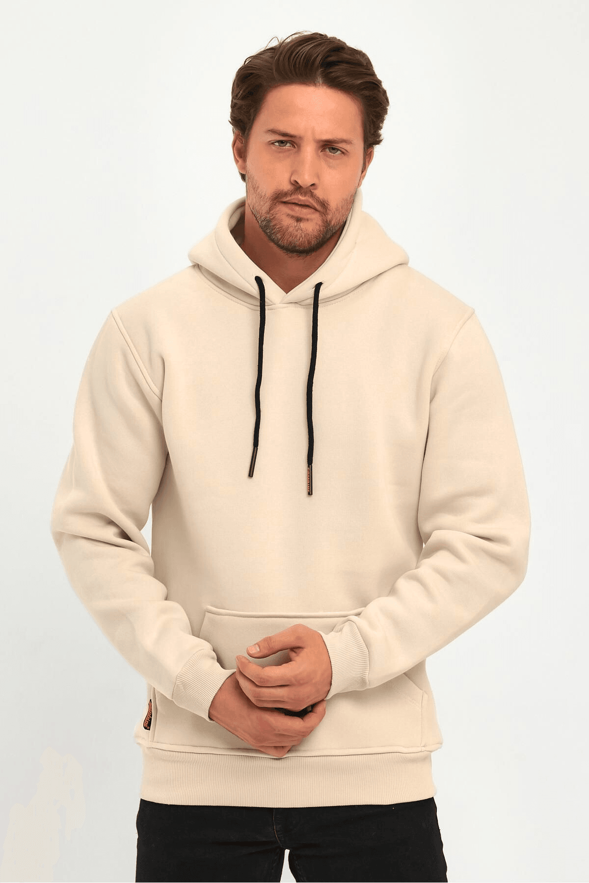 Erkek Vizon Kapşonlu Kanguru Cep Hoodie Sweatshirt