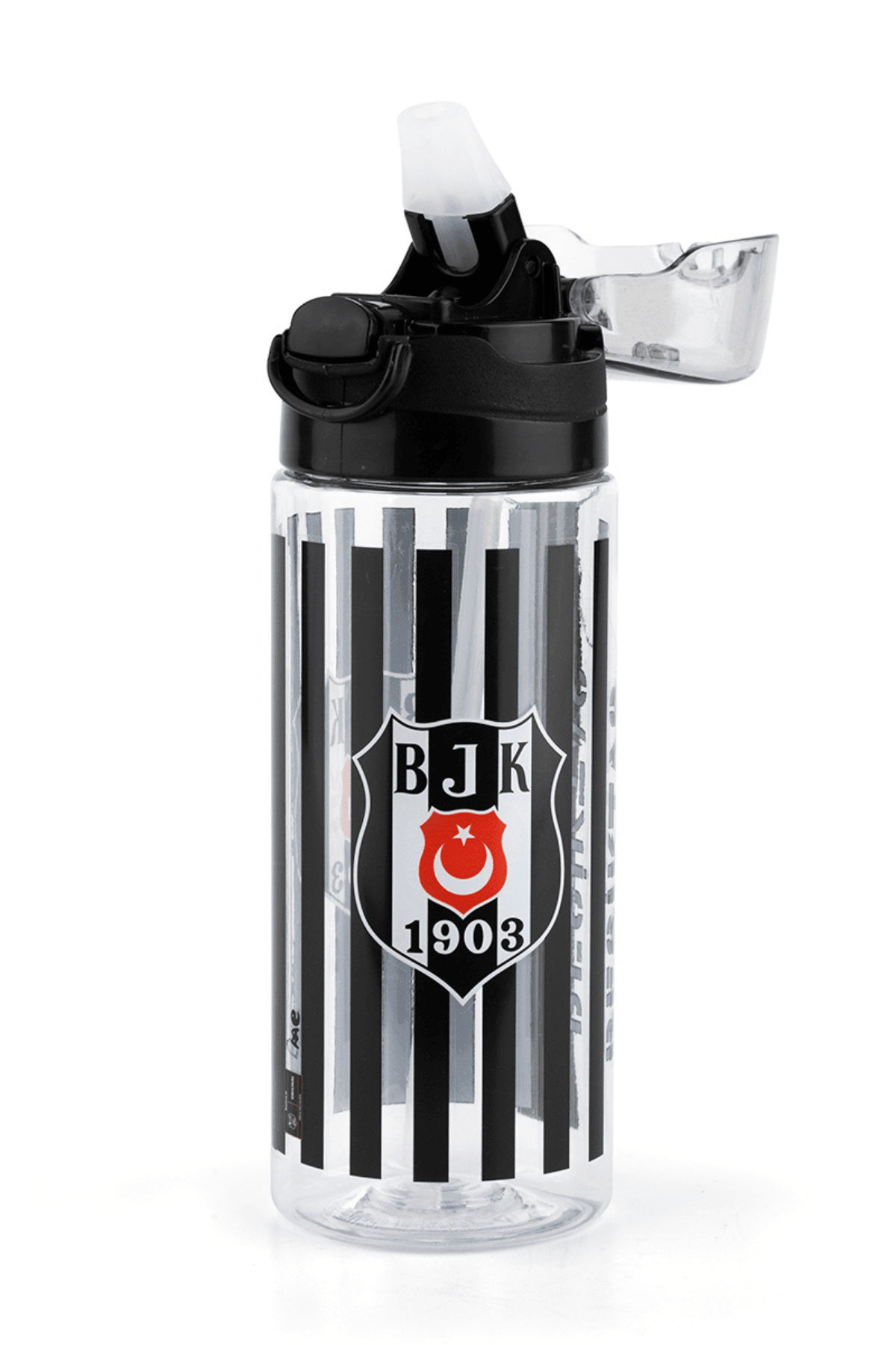 Lisanslı Beşiktaş Pipetli 500 ml Çocuk Siyah Beyaz Okul Matarası