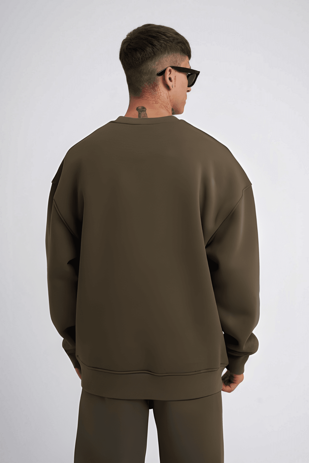 Erkek Haki Oversize Bol Kesim Kalın Uzun Kollu Sweatshirt