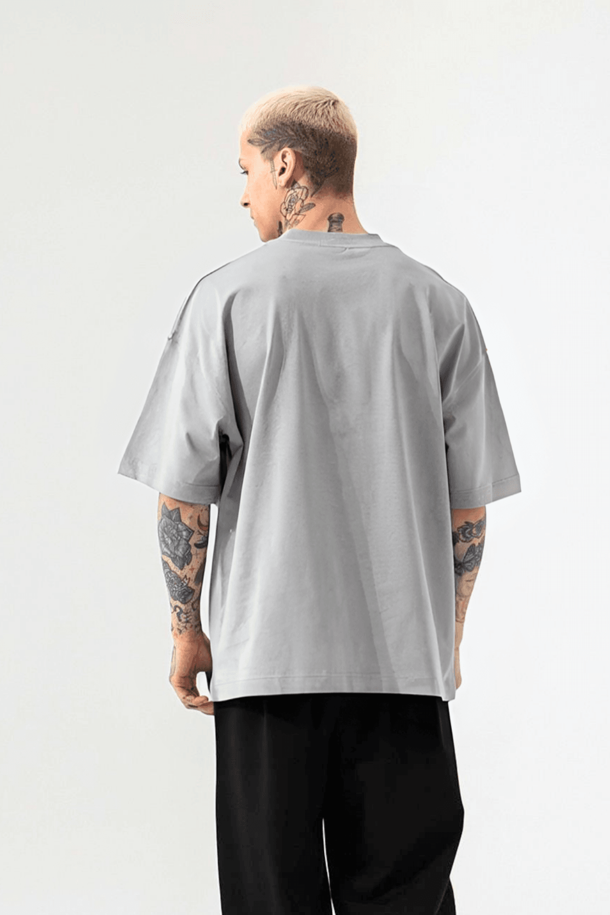 Erkek Gri Oversize Fit Rahat T-Shirt