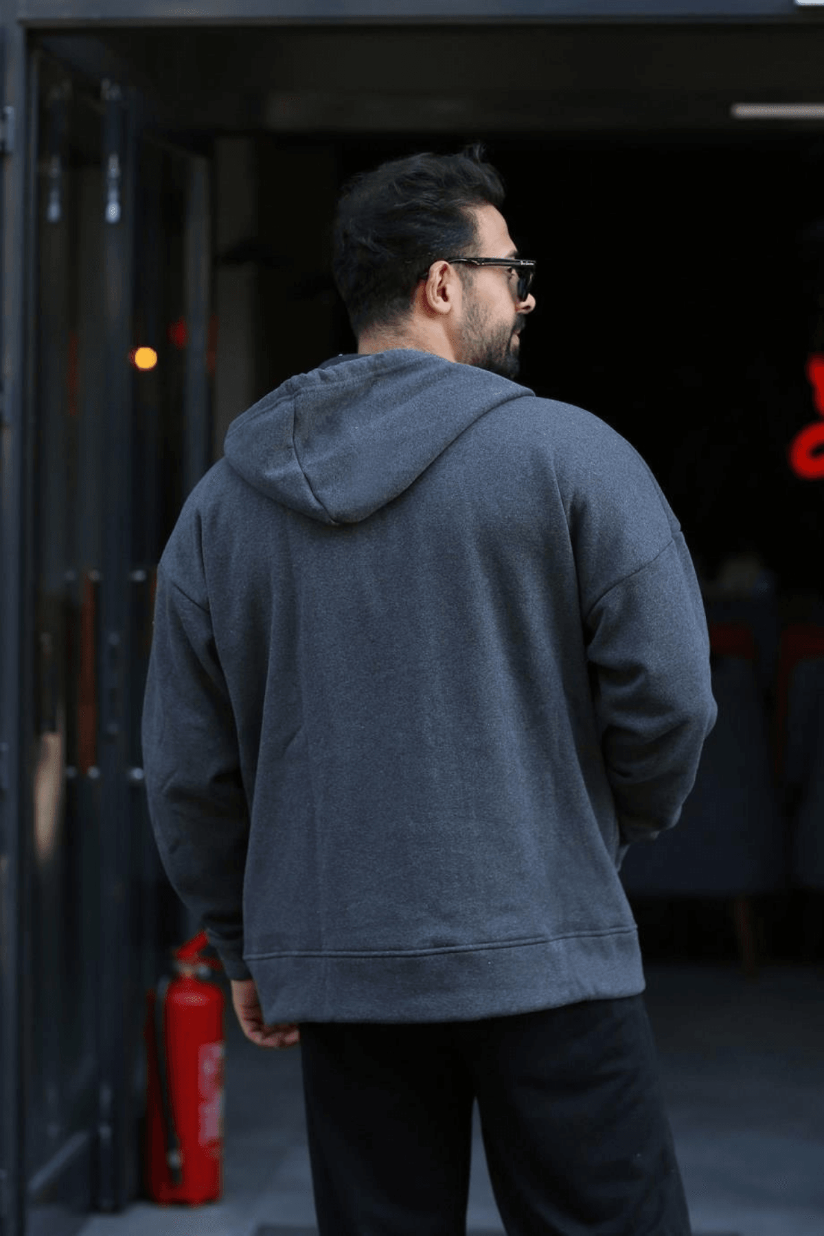 Erkek Antrasit Tam Femuarlı Kapüşonlu Hırka Sweatshirt