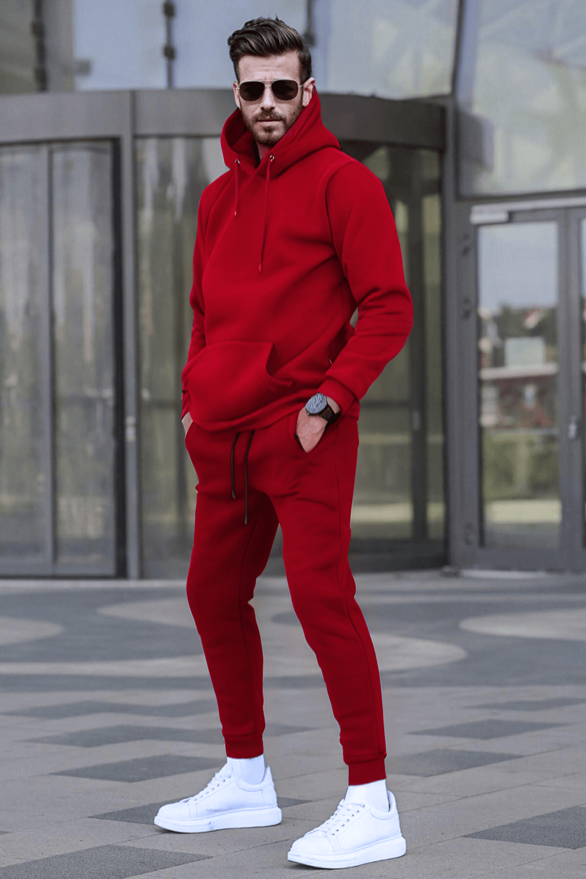 Erkek Bordo 3 İplik Şardonlu Jogger Eşofman Takımı image