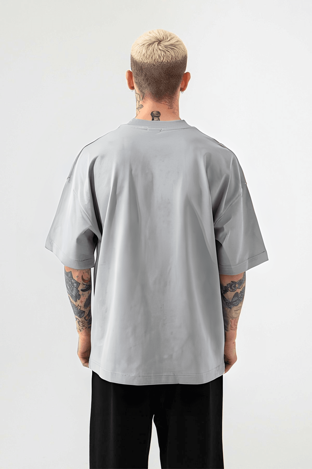 Erkek Gri Oversize Fit Rahat T-Shirt