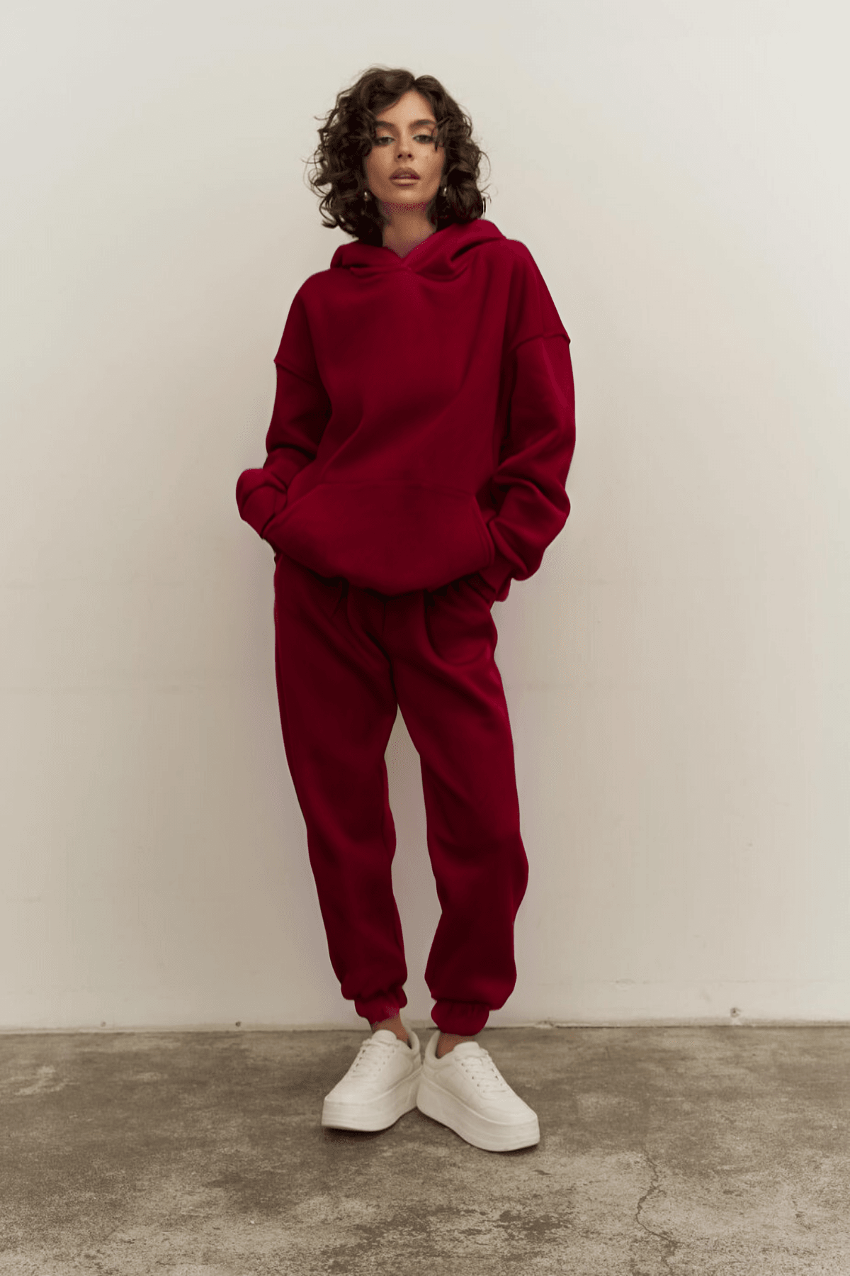 Kadın Bordo Oversize 3 İplik Eşofman Takımı