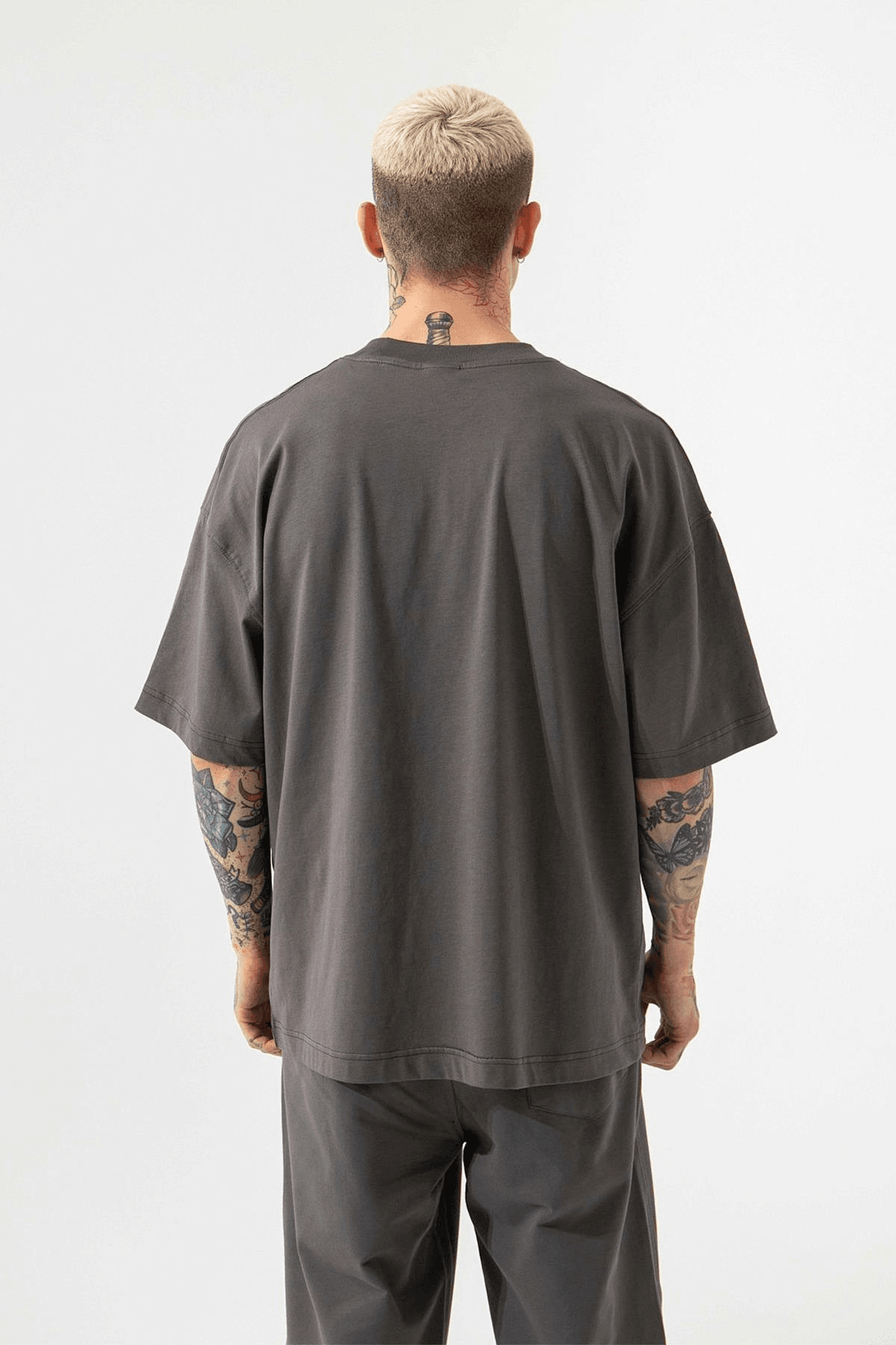 Erkek Füme Oversize Fit Rahat T-Shirt