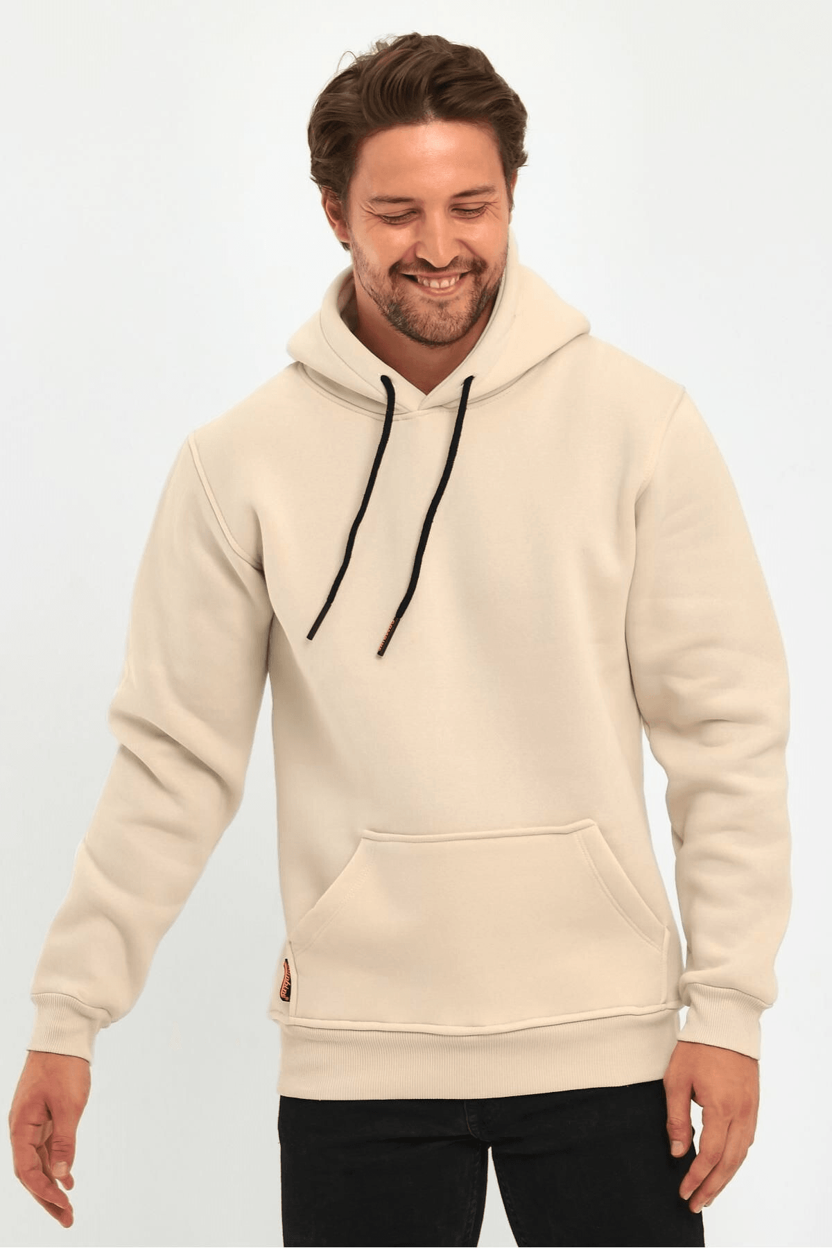 Erkek Vizon Kapşonlu Kanguru Cep Hoodie Sweatshirt