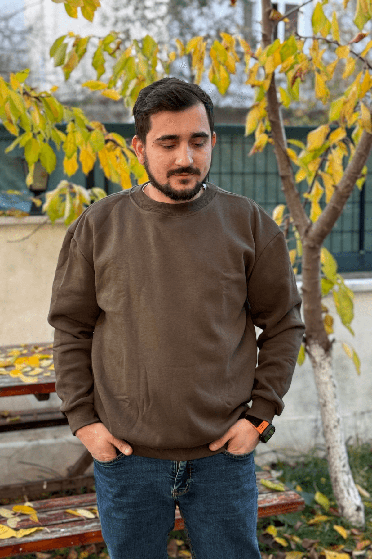 Erkek Haki 3 İplik Oversize Bisiklet Yaka Sweatshirt