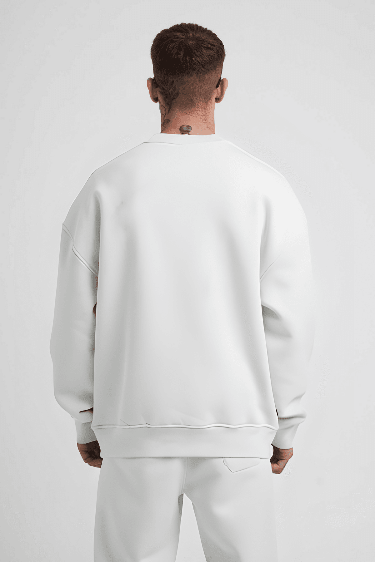 Erkek Beyaz Oversize Bol Kesim Kalın Uzun Kollu Sweatshirt