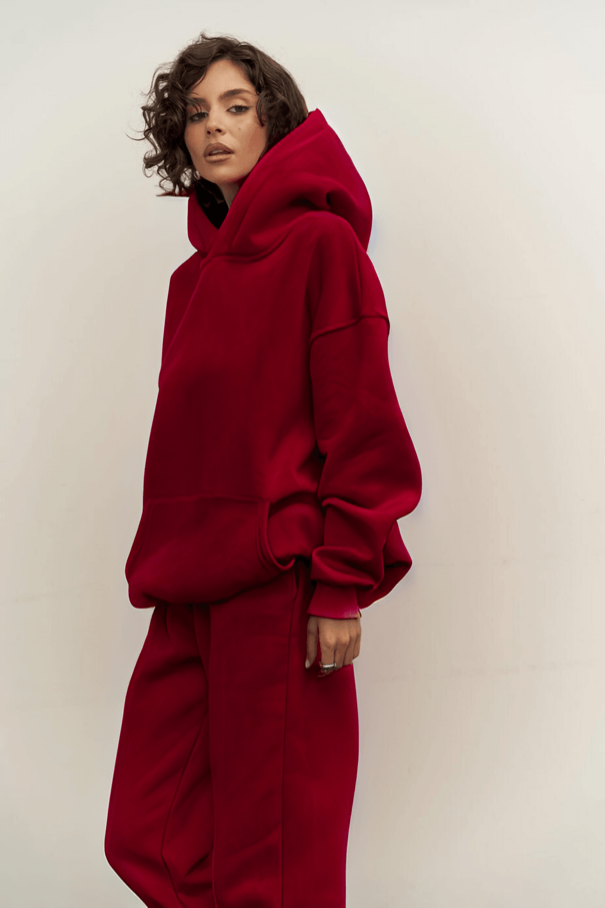 Kadın Bordo Oversize 3 İplik Eşofman Takımı