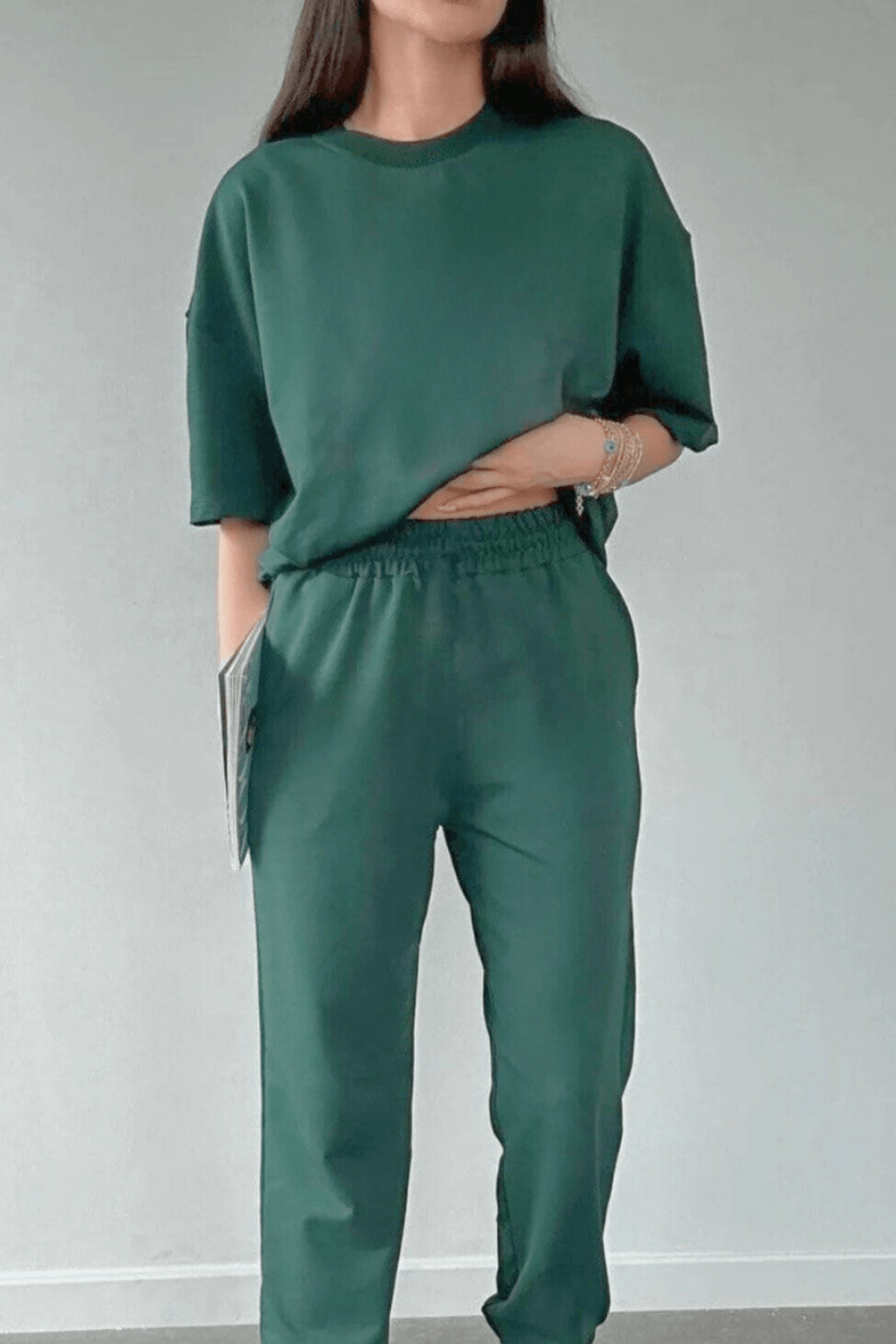 Kadın Oversize Pijama Takımı YEŞİL image