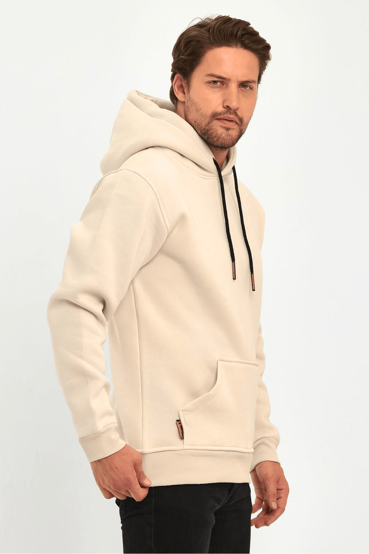 Erkek Vizon Kapşonlu Kanguru Cep Hoodie Sweatshirt