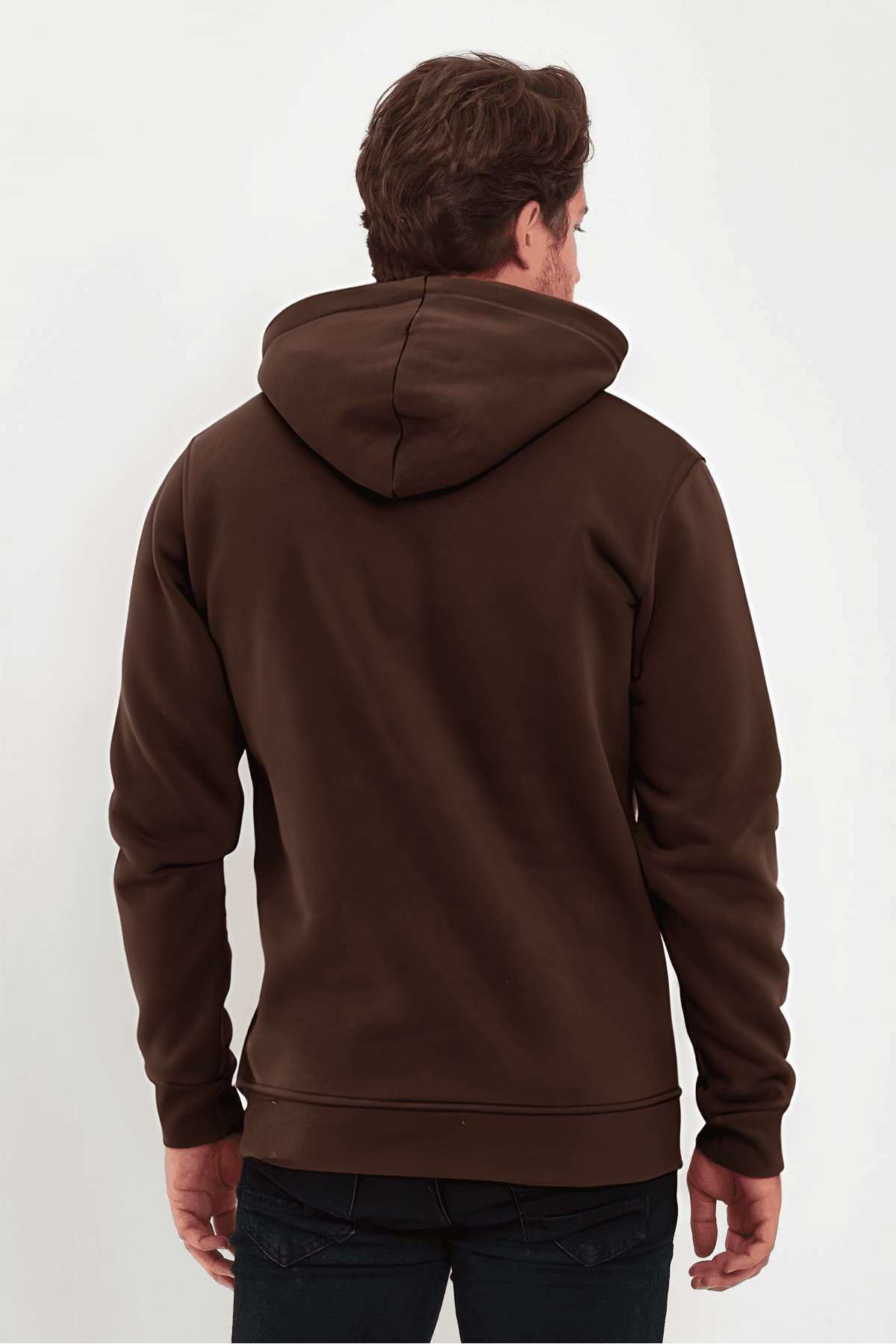 Erkek Kahve Kapşonlu Kanguru Cep Hoodie Sweatshirt