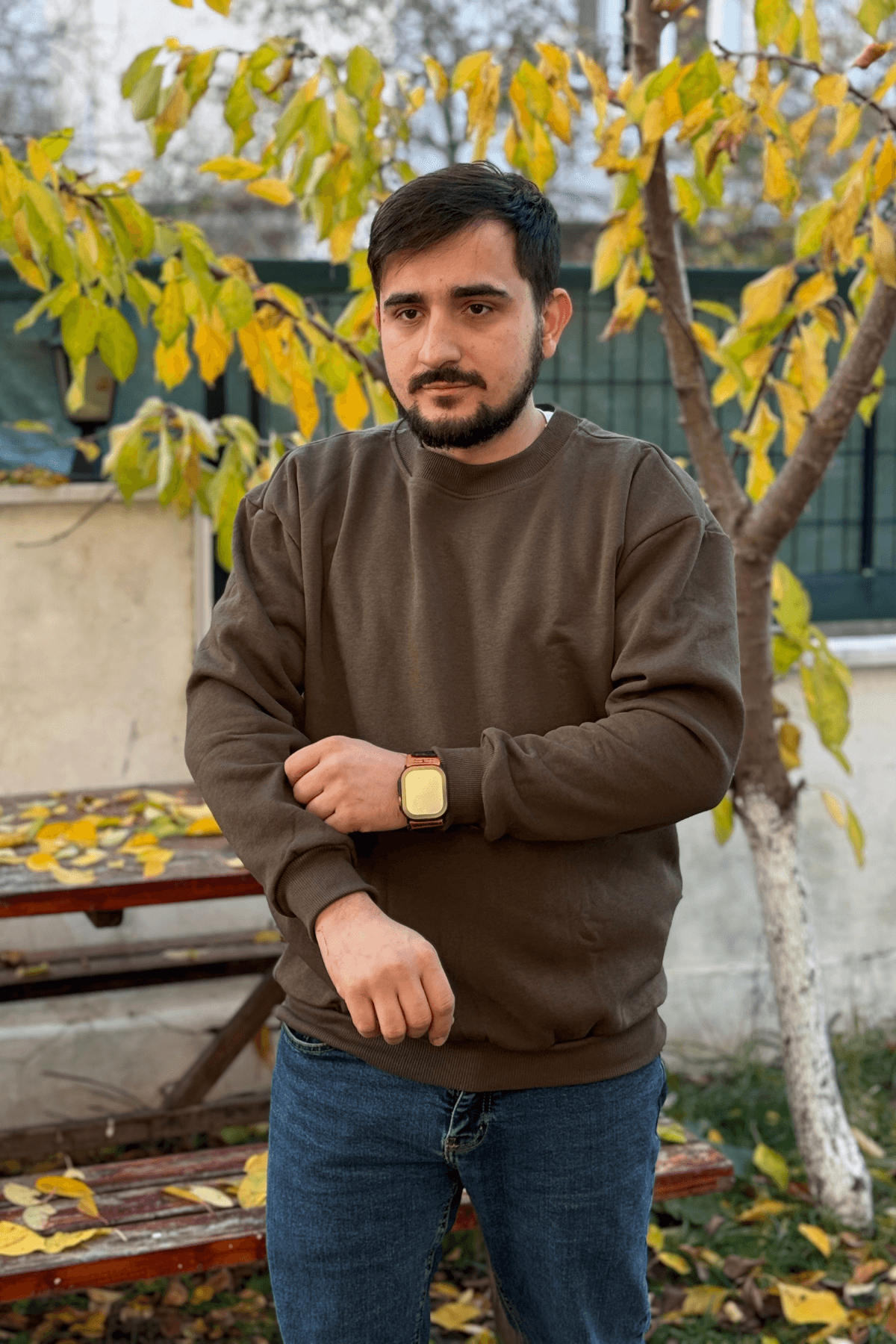 Erkek Haki 3 İplik Oversize Bisiklet Yaka Sweatshirt image