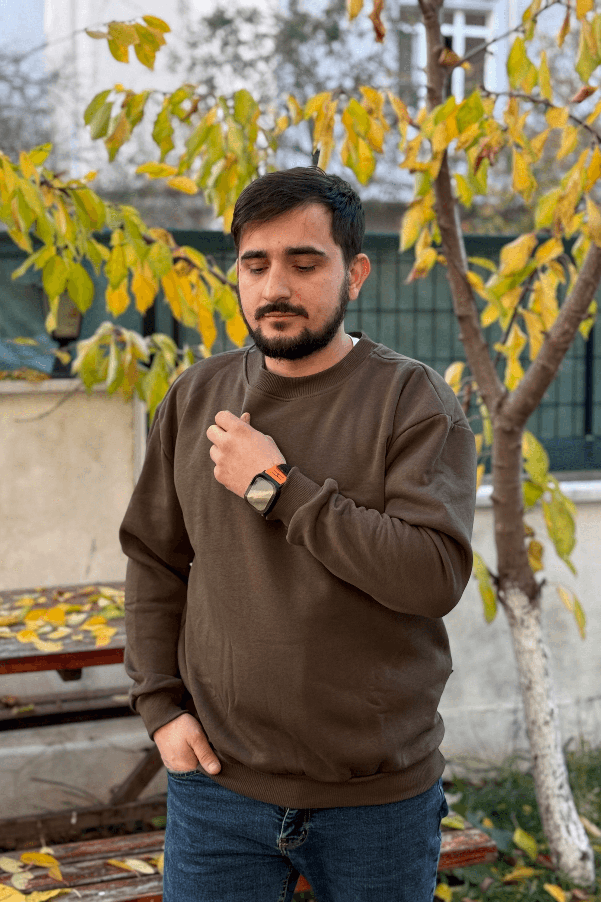 Erkek Haki 3 İplik Oversize Bisiklet Yaka Sweatshirt