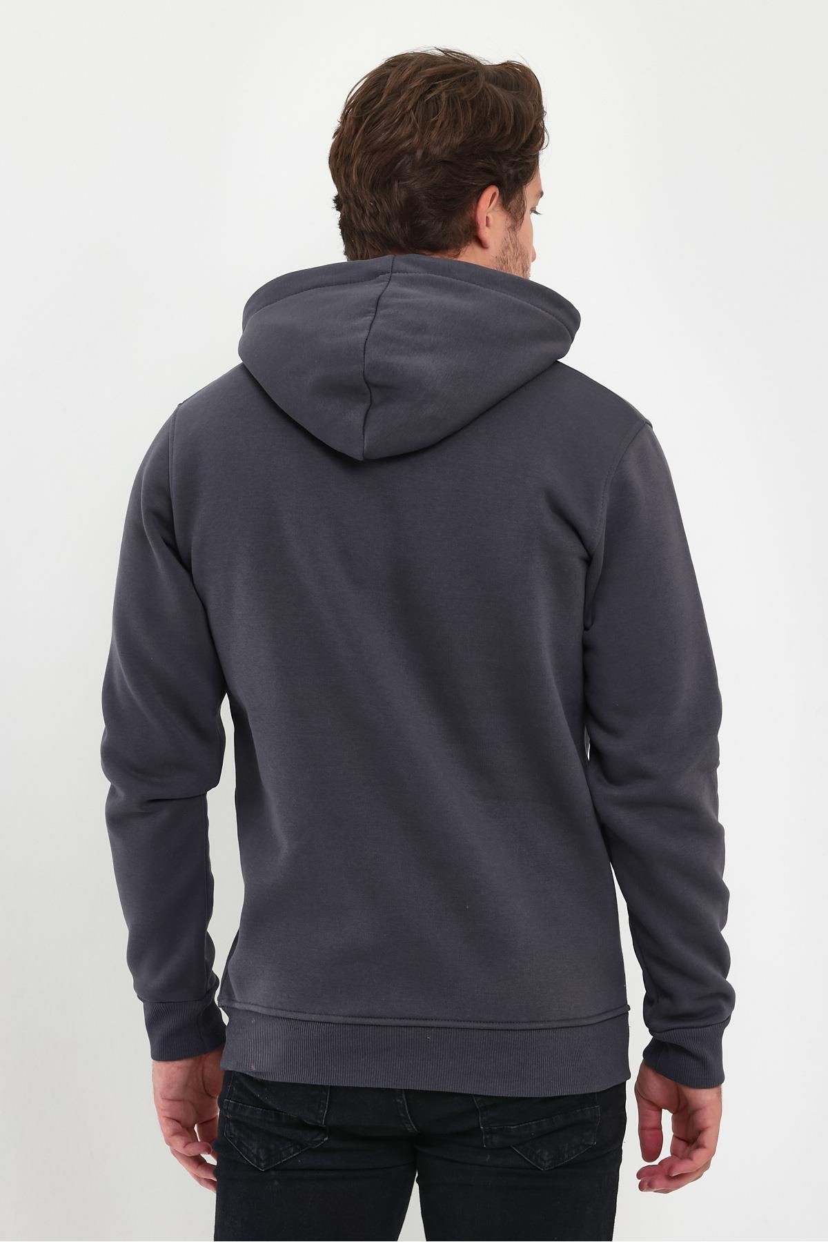 Erkek Füme Kapşonlu Kanguru Cep Hoodie Sweatshirt