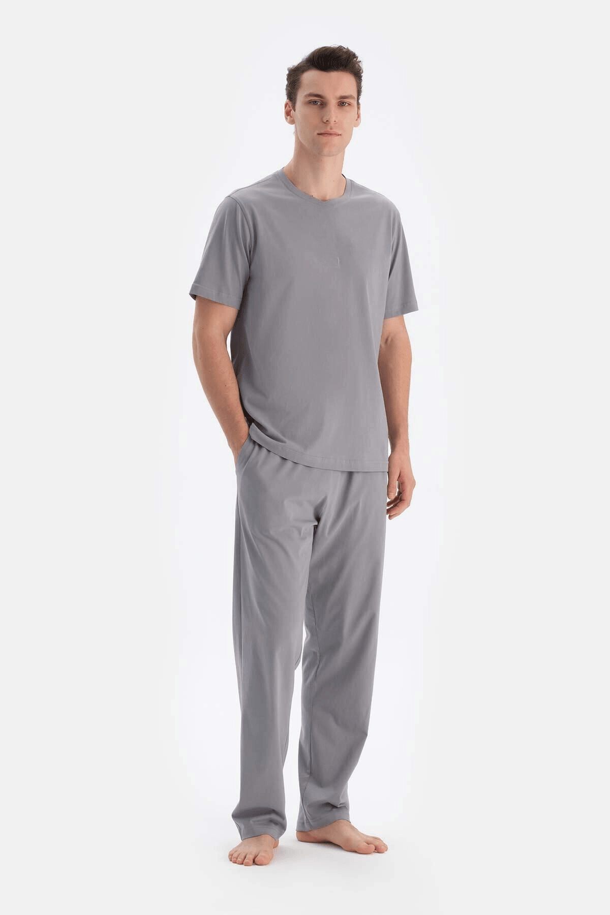 Erkek Premium Kalite Pijama Alt üst Takım Gri