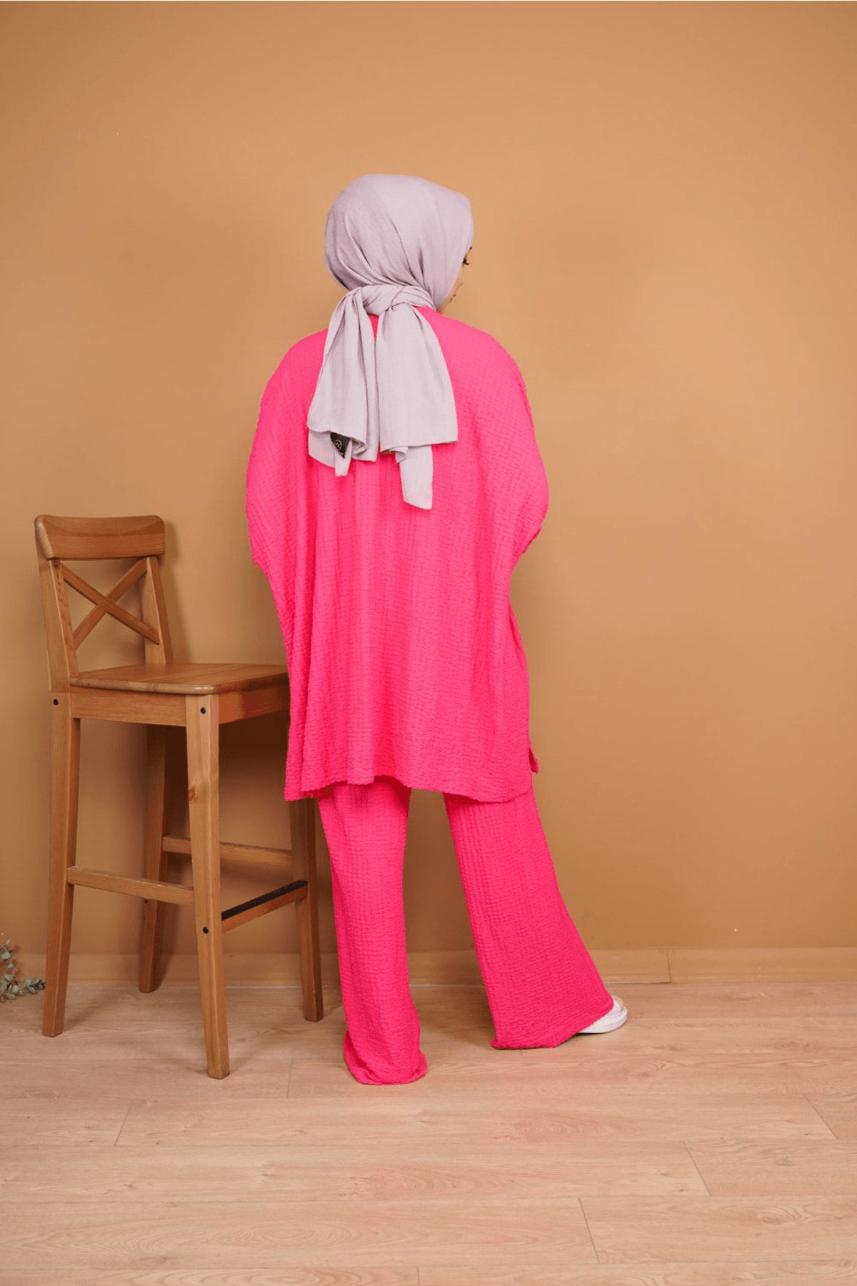 Pembe Yüksek kaliteli Kimono Palazzo takım 