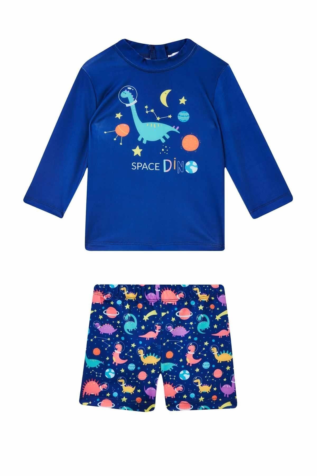 UPF 50+ Korumalı Çocuk Mayo Space Dino Baskılı 5540